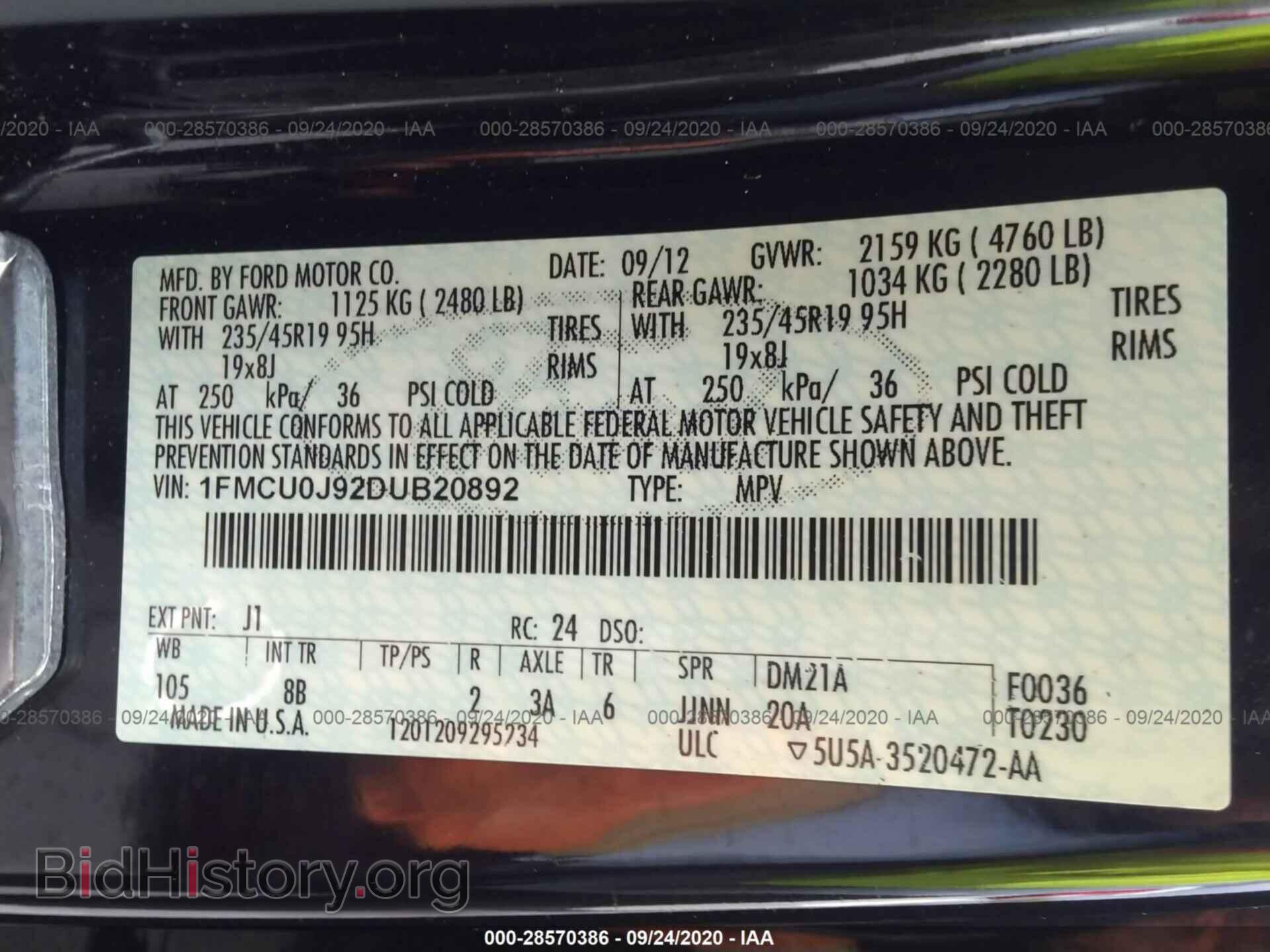 2013 FORD ESCAPE - VIN: 1FMCU0J92DUB20892 - Photo 9