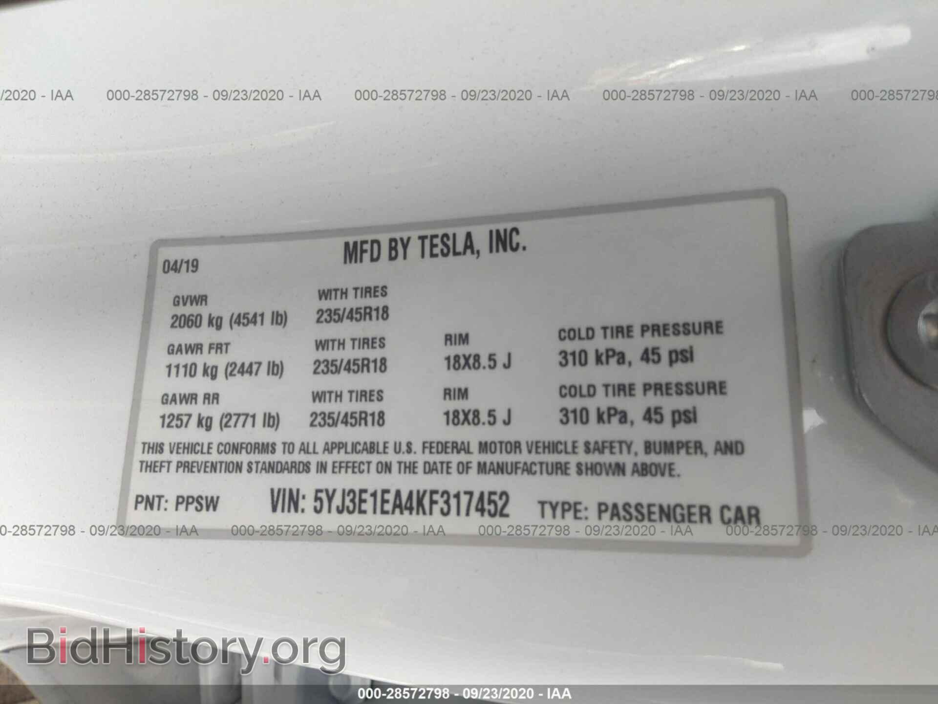 2019 TESLA MODEL 3 - VIN: 5YJ3E1EA4KF317452 - Photo 9