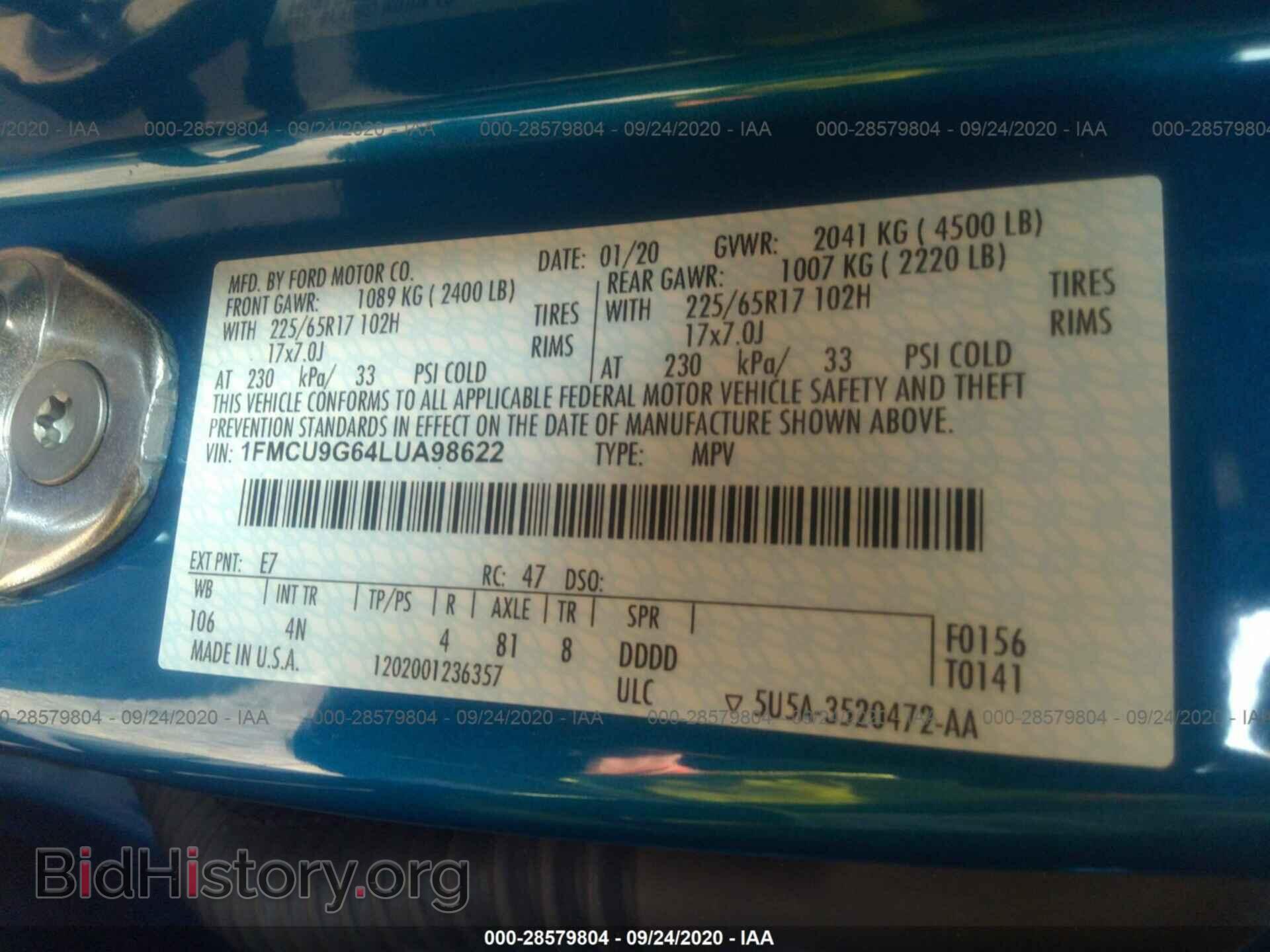 2020 FORD ESCAPE - VIN: 1FMCU9G64LUA98622 - Photo 9