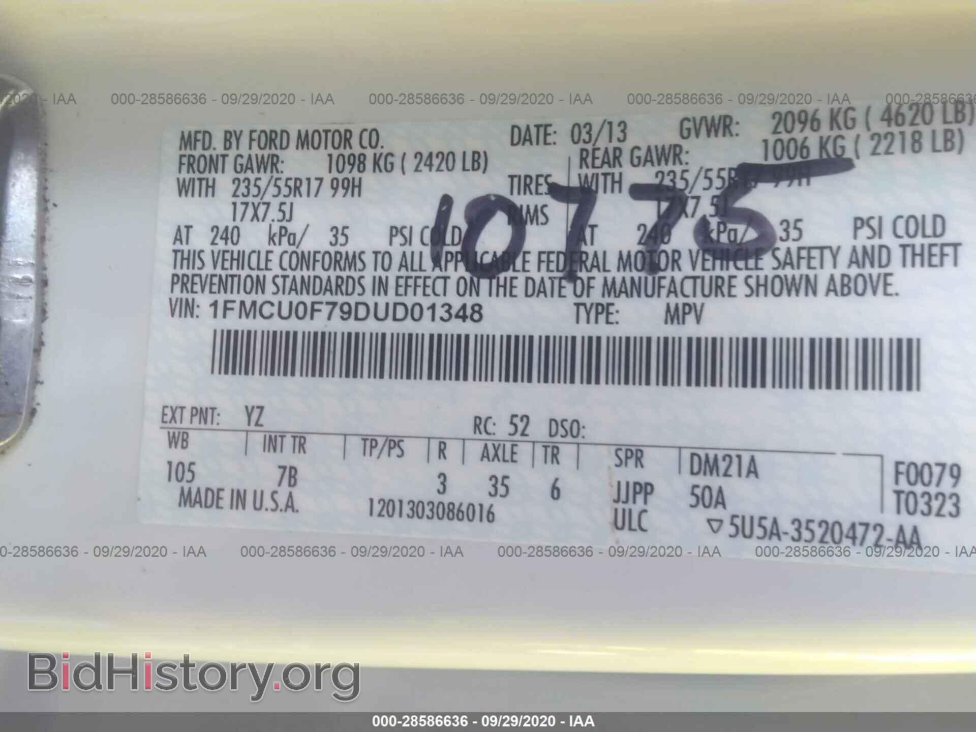 2013 FORD ESCAPE - VIN: 1FMCU0F79DUD01348 - Photo 9