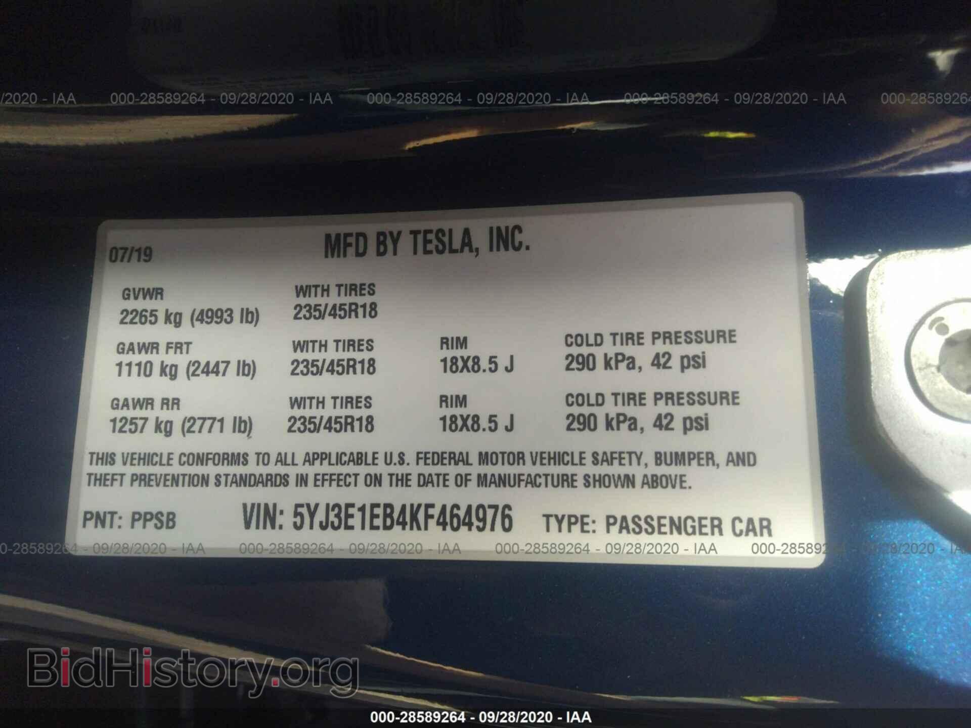 2019 TESLA MODEL 3 - VIN: 5YJ3E1EB4KF464976 - Photo 9