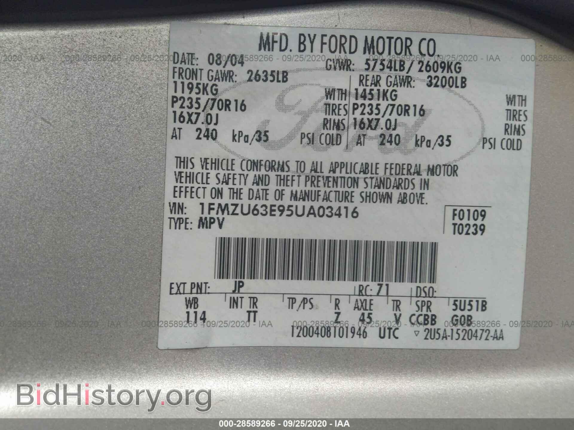 2005 FORD EXPLORER - VIN: 1FMZU63E95UA03416 - Фото 9