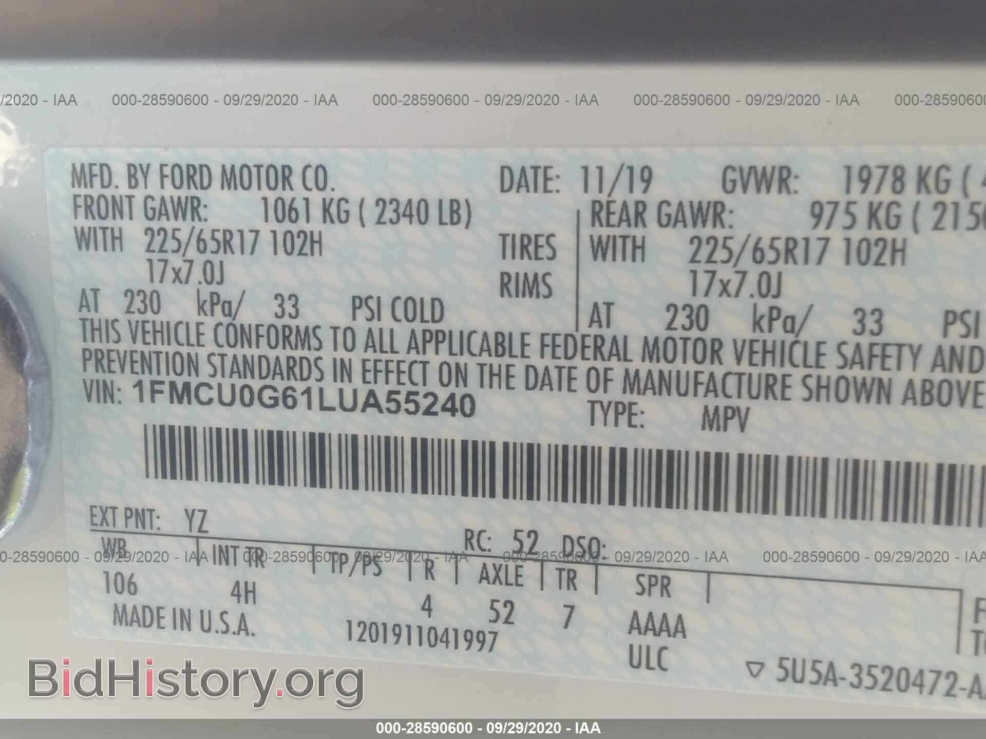 2020 FORD ESCAPE - VIN: 1FMCU0G61LUA55240 - Photo 9