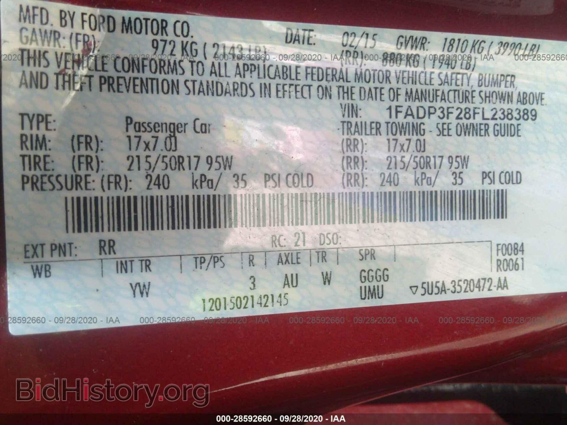 2015 FORD FOCUS - VIN: 1FADP3F28FL238389 - Фото 9