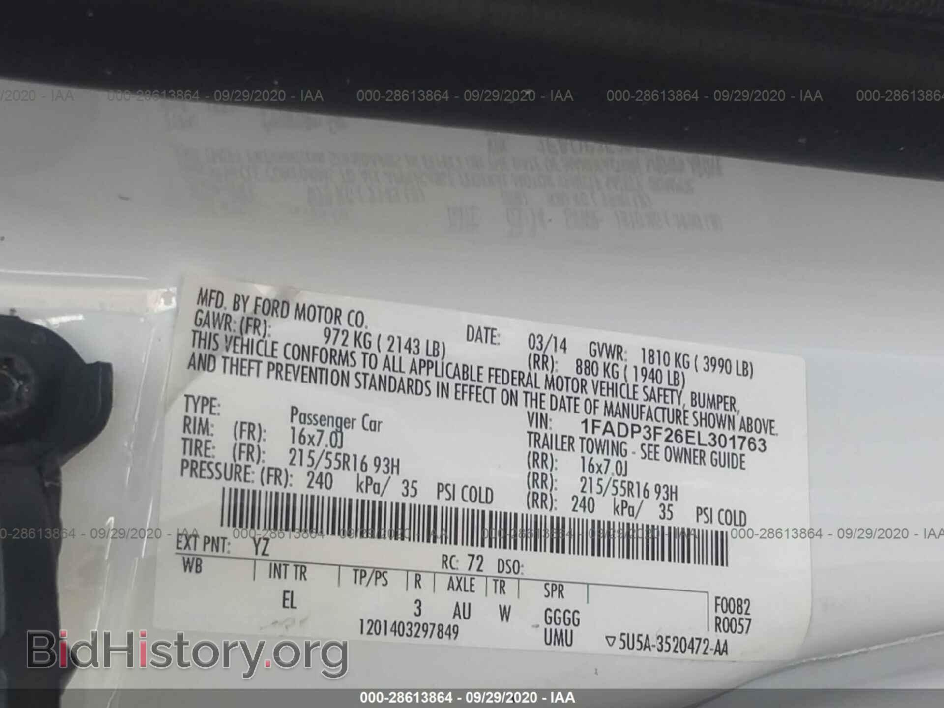 2014 FORD FOCUS - VIN: 1FADP3F26EL301763 - Фото 9