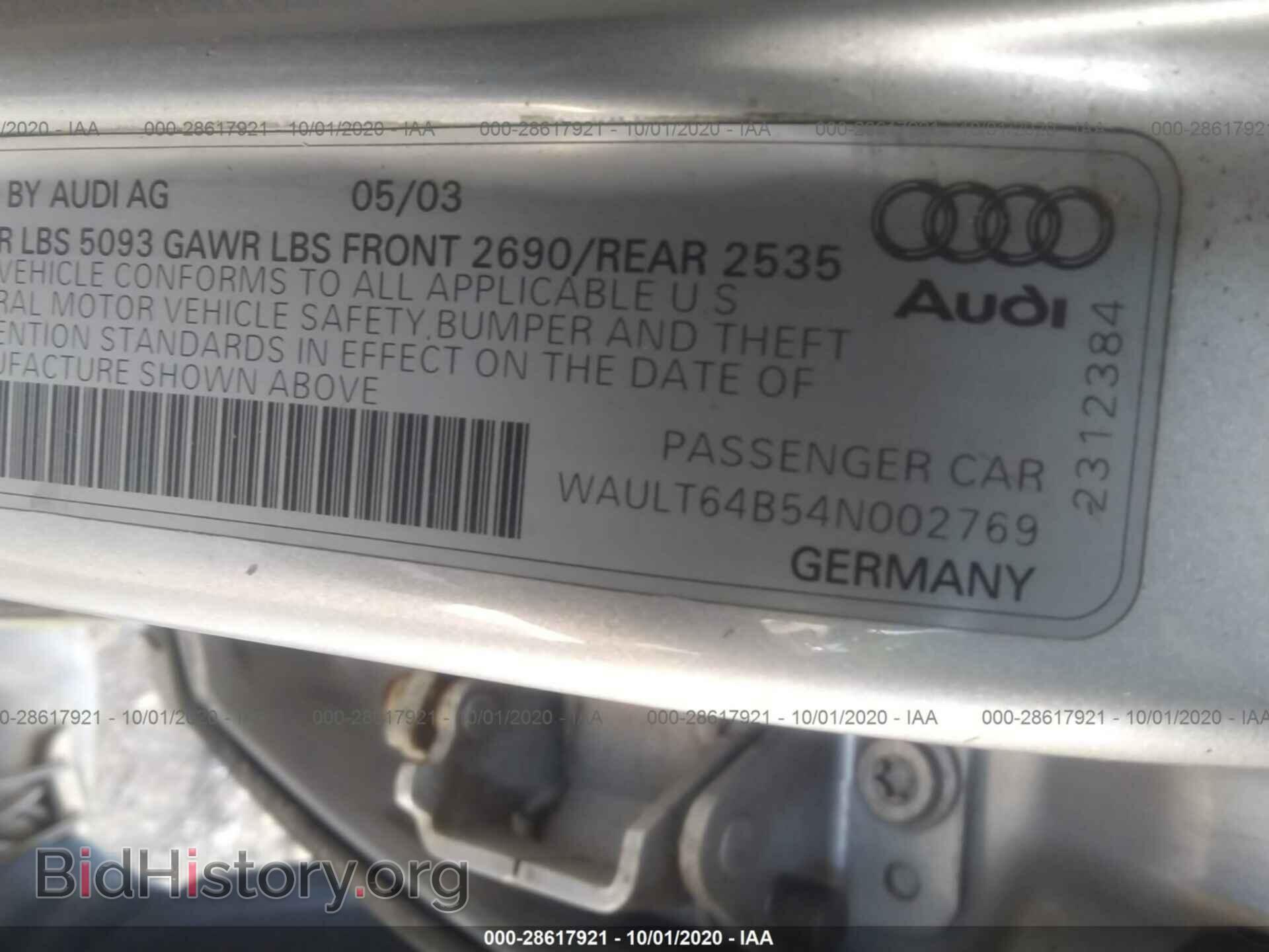 2004 AUDI A6 - VIN: WAULT64B54N002769 - Фото 9