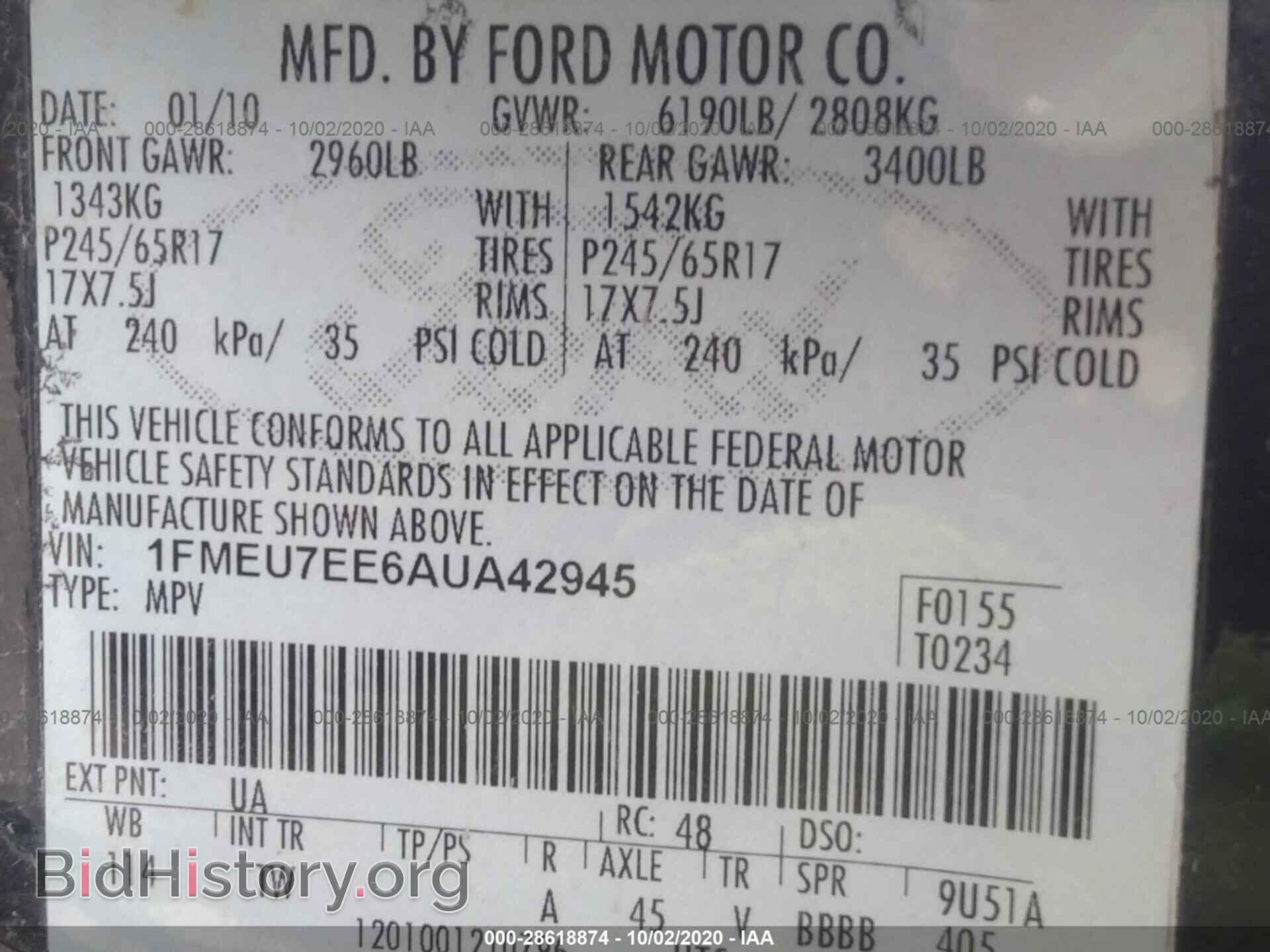 2010 FORD EXPLORER - VIN: 1FMEU7EE6AUA42945 - Фото 9