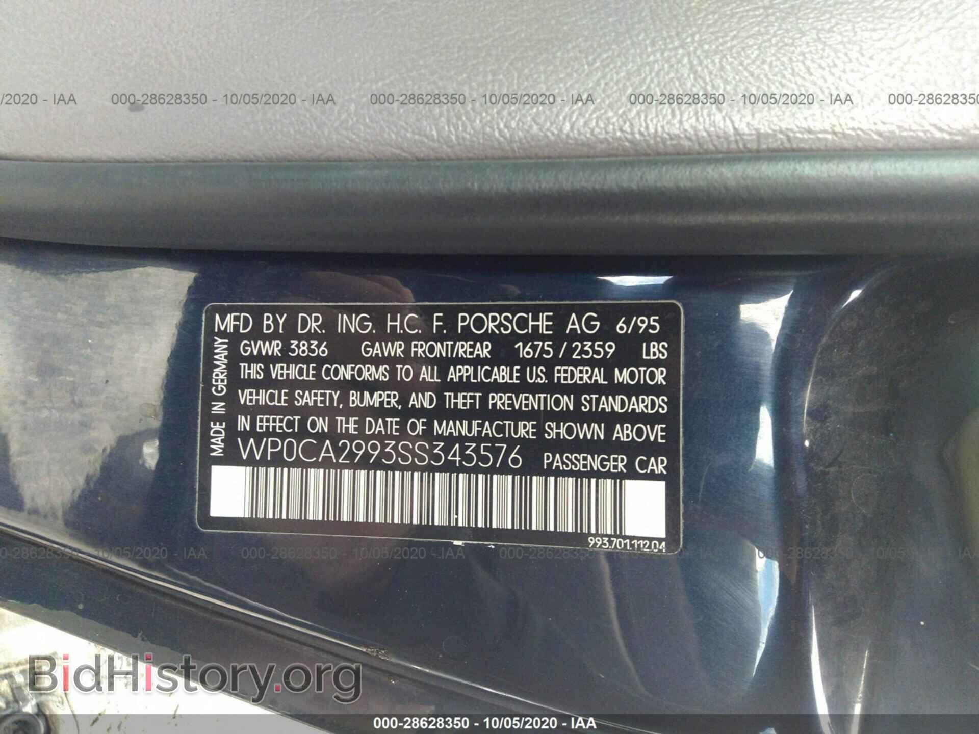 1995 PORSCHE 911 - VIN: WP0CA2993SS343576 - Фото 9
