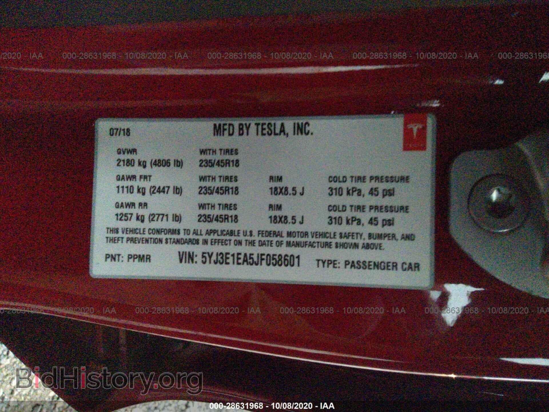 2018 TESLA MODEL 3 - VIN: 5YJ3E1EA5JF058601 - Photo 9