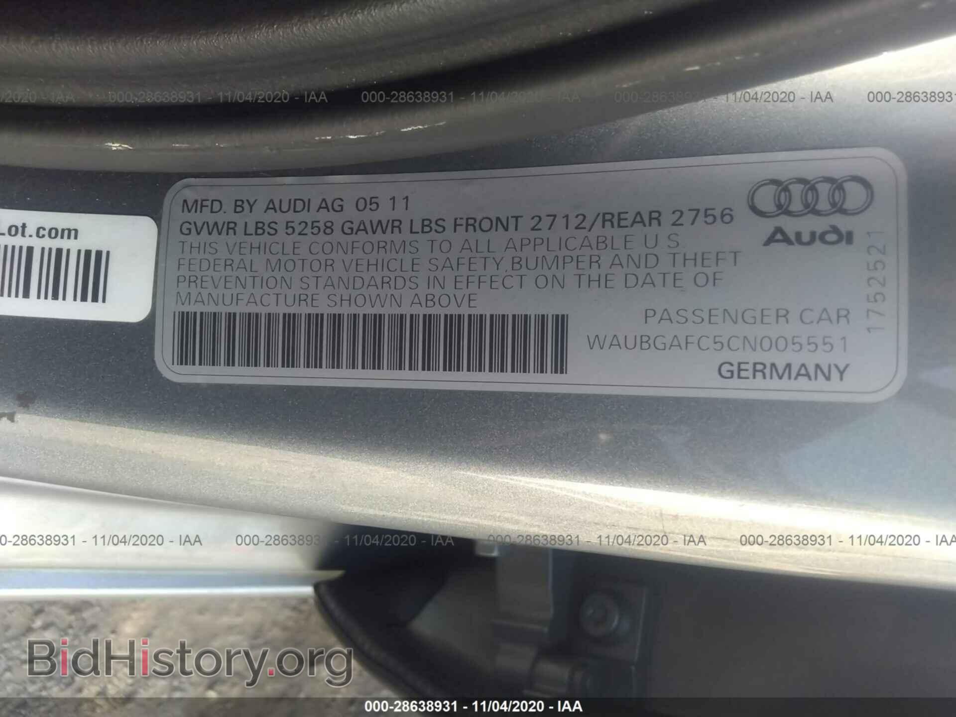 2012 AUDI A6 - VIN: WAUBGAFC5CN005551 - Фото 9