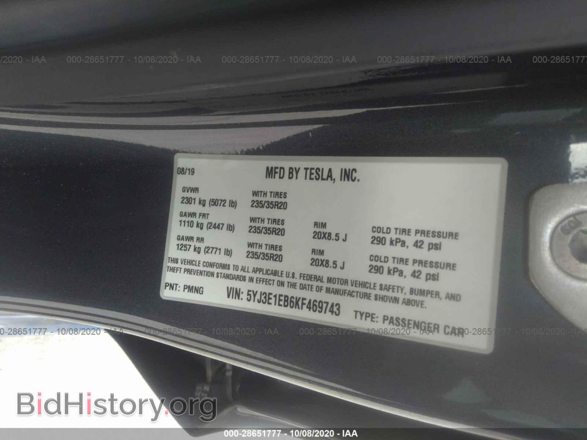 2019 TESLA MODEL 3 - VIN: 5YJ3E1EB6KF469743 - Photo 9