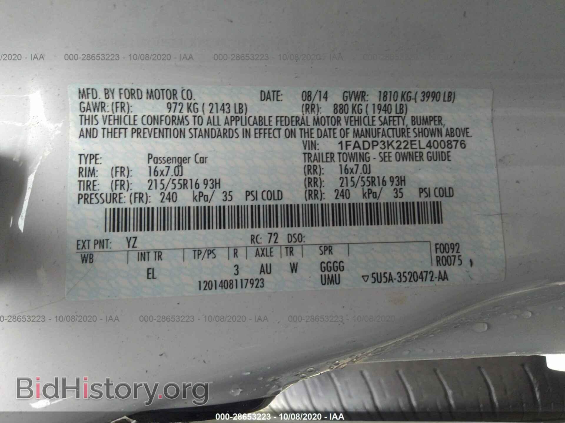 2014 FORD FOCUS - VIN: 1FADP3K22EL400876 - Фото 9