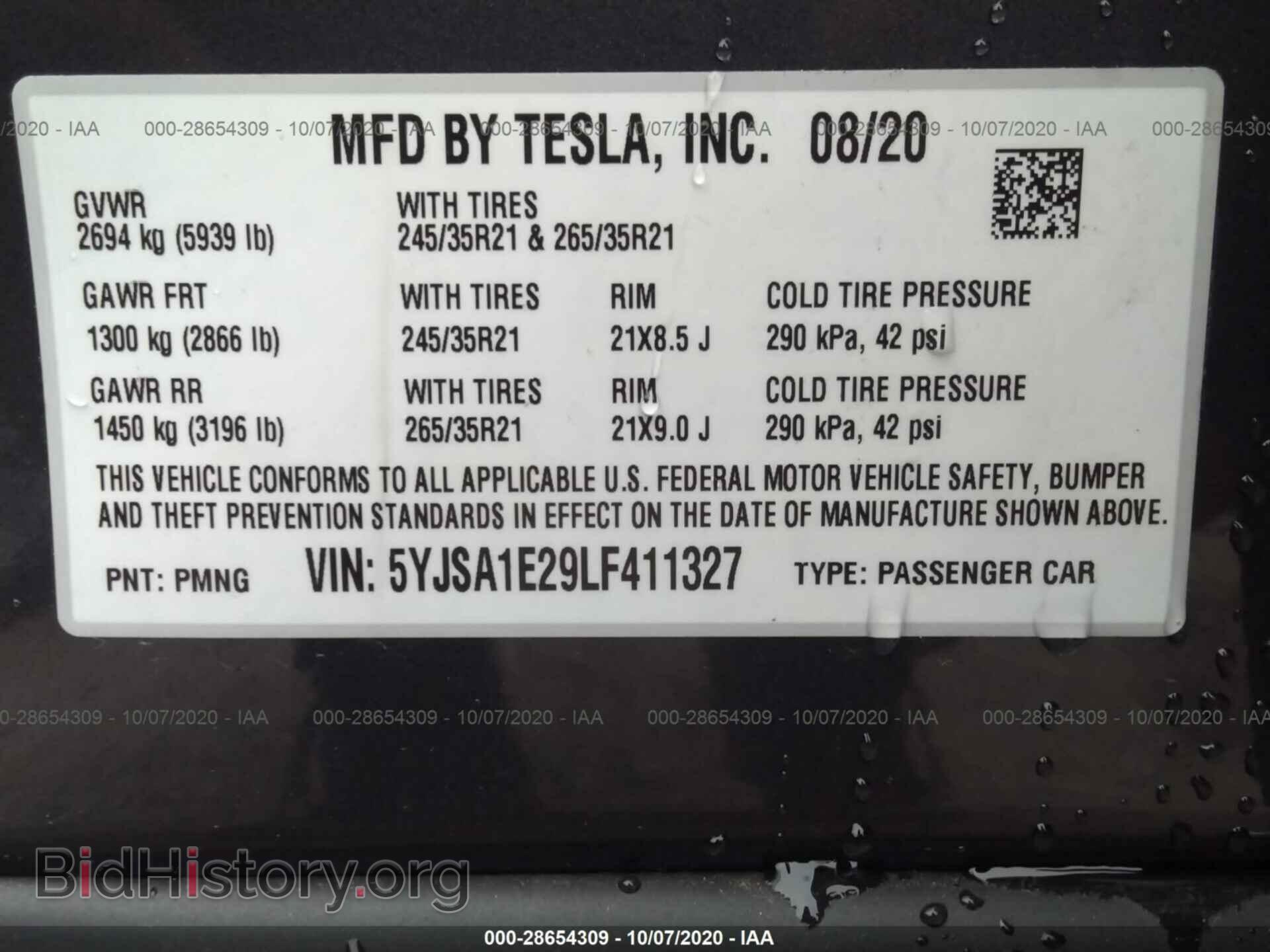 2020 TESLA MODEL S - VIN: 5YJSA1E29LF411327 - Photo 9