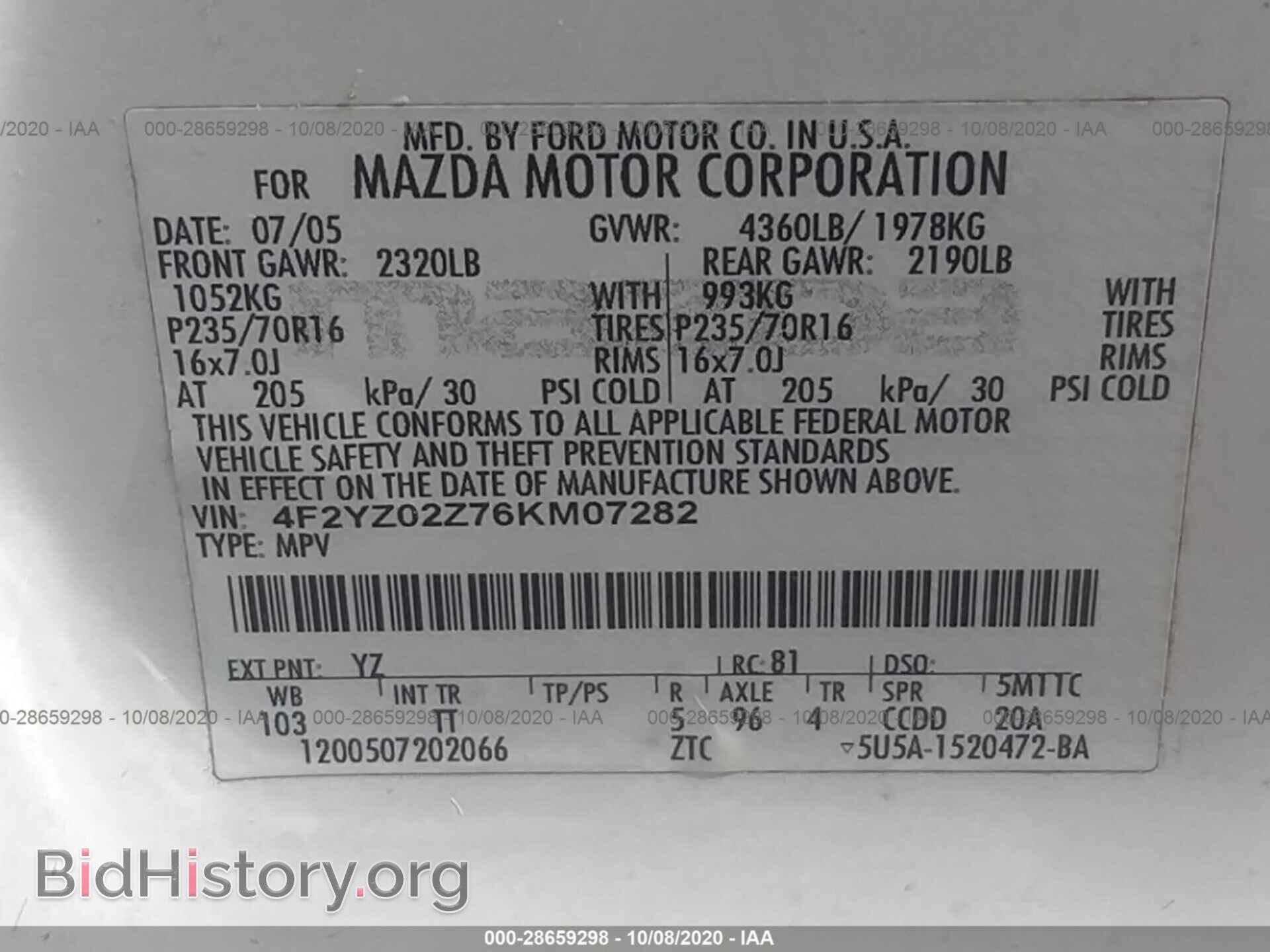 2006 MAZDA TRIBUTE - VIN: 4F2YZ02Z76KM07282 - Фото 9