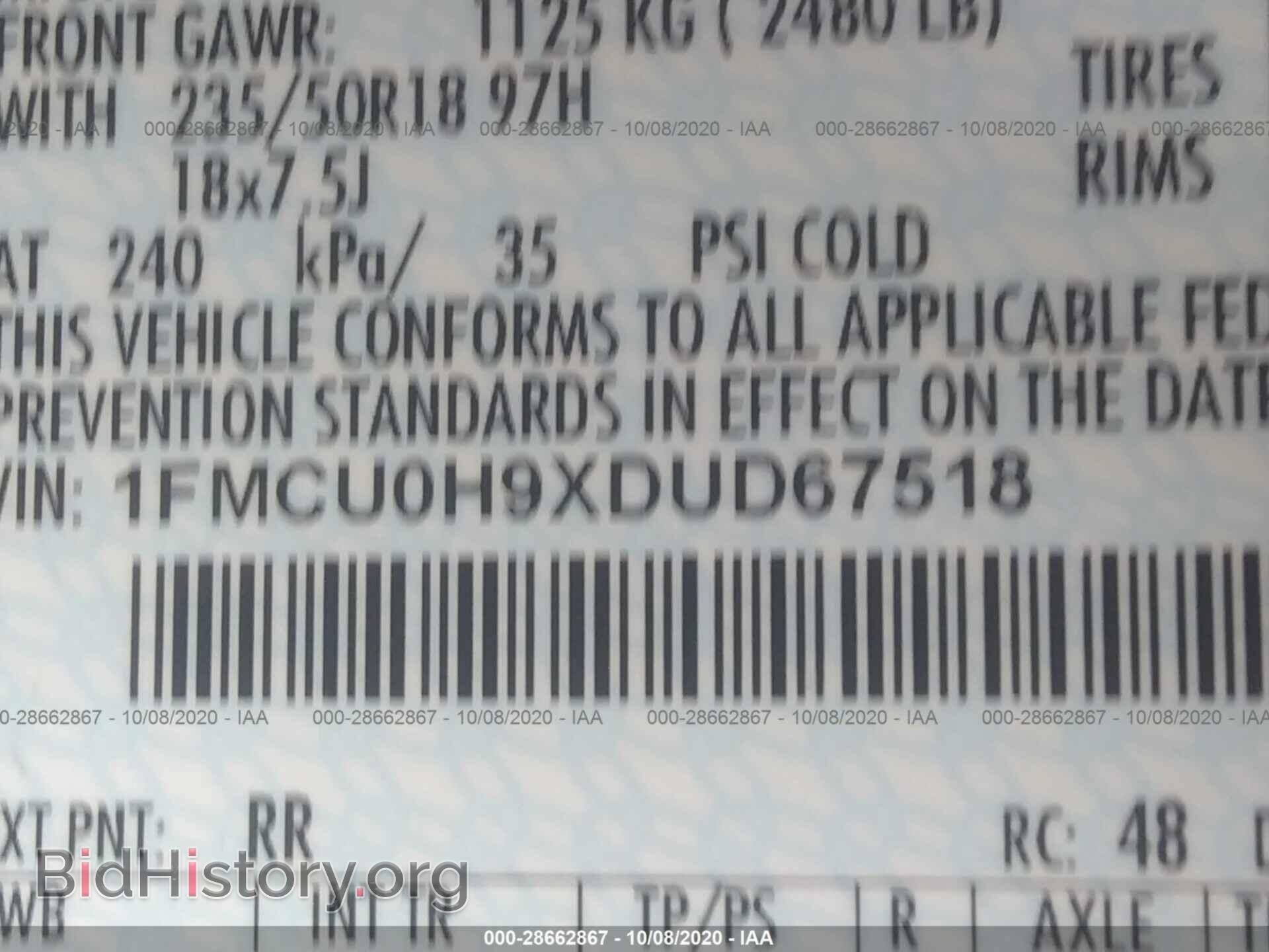 2013 FORD ESCAPE - VIN: 1FMCU0H9XDUD67518 - Фото 9