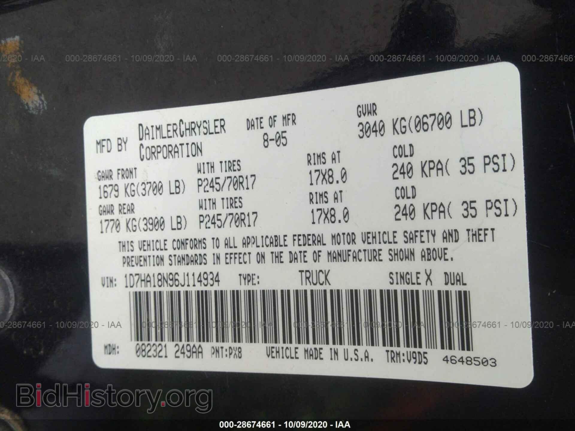 2006 DODGE RAM 1500 - VIN: 1D7HA18N96J114934 - Фото 9