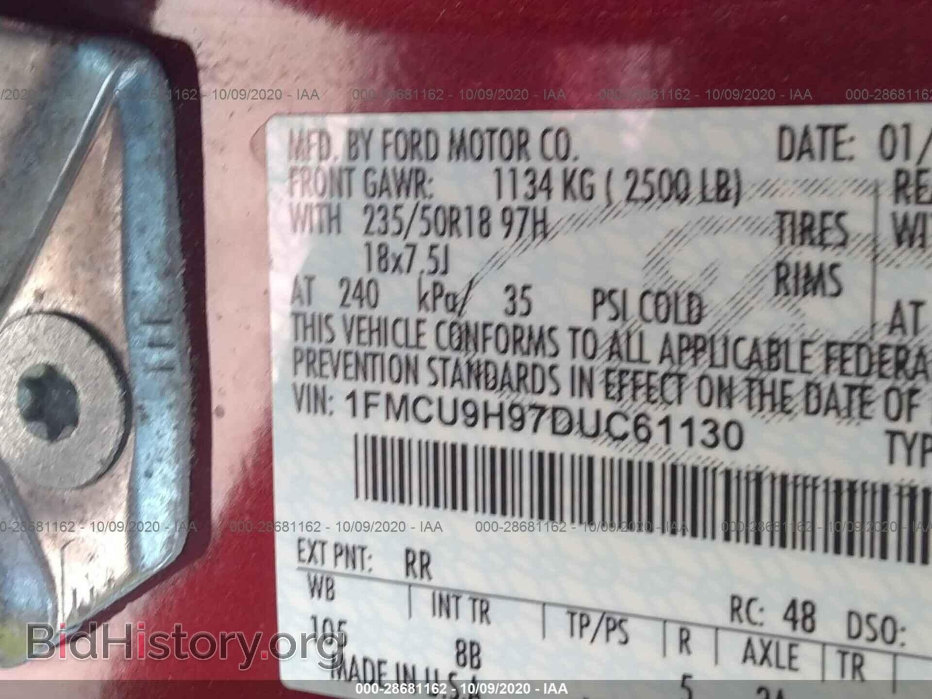 2013 FORD ESCAPE - VIN: 1FMCU9H97DUC61130 - Фото 9