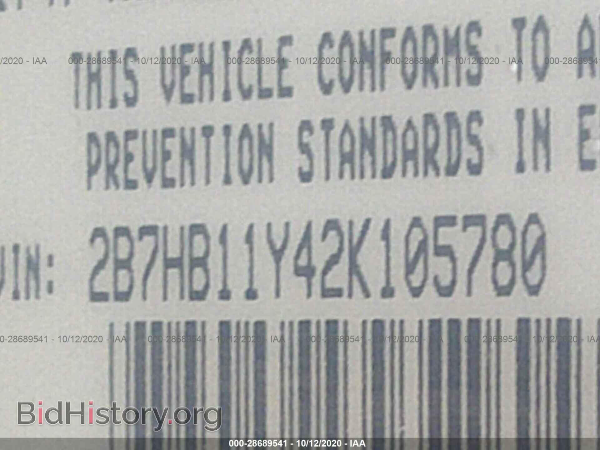 2002 DODGE RAM VAN - VIN: 2B7HB11Y42K105780 - Фото 9