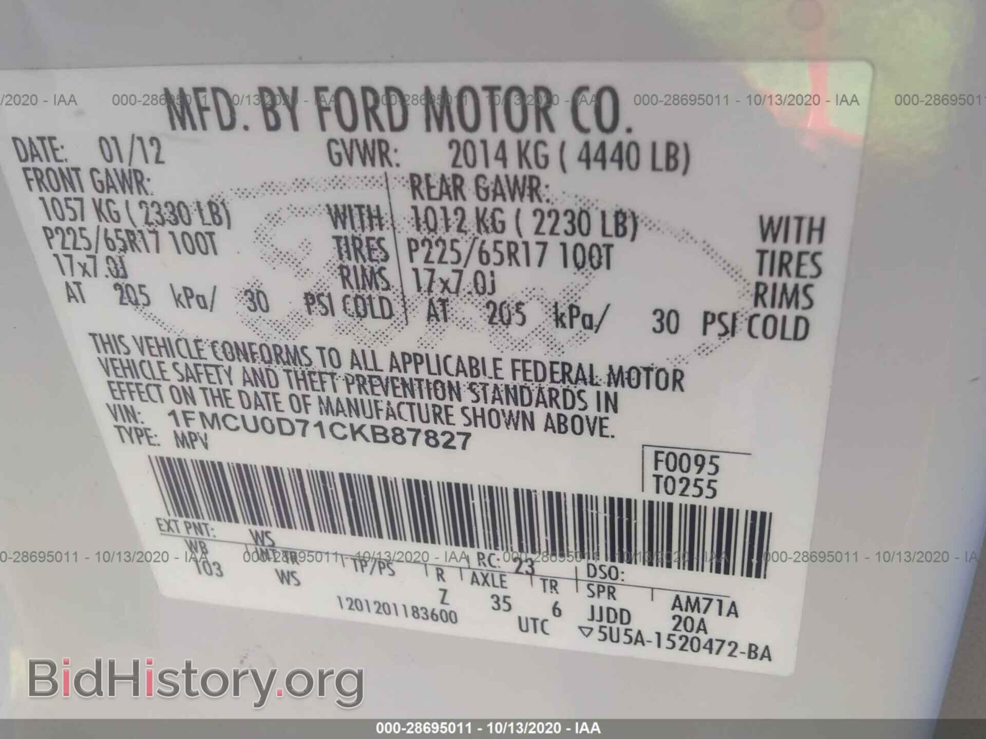 2012 FORD ESCAPE - VIN: 1FMCU0D71CKB87827 - Фото 9