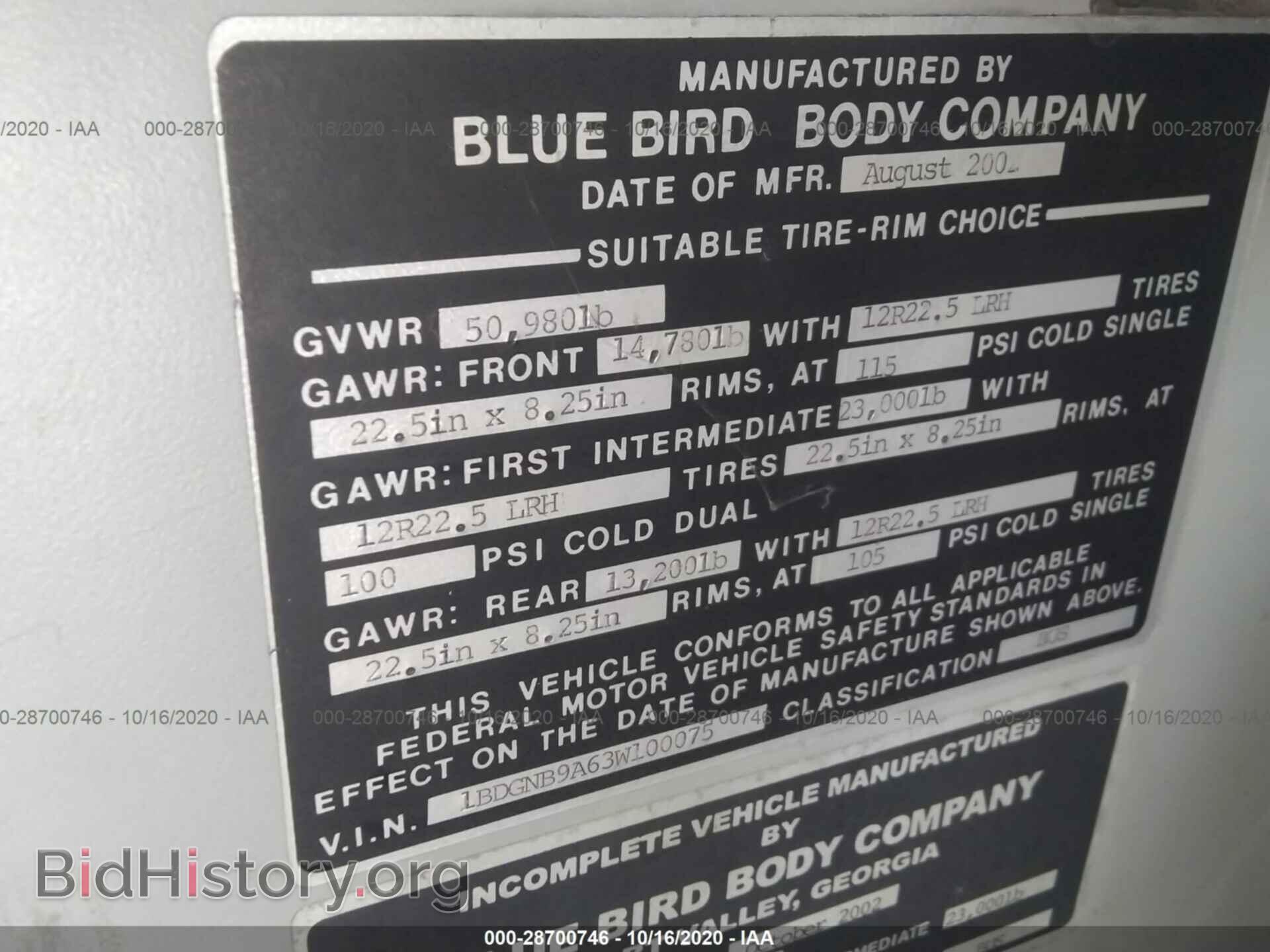 2003 BLUE BIRD BUS - VIN: 1BDGNB9A63W100075 - Фото 9