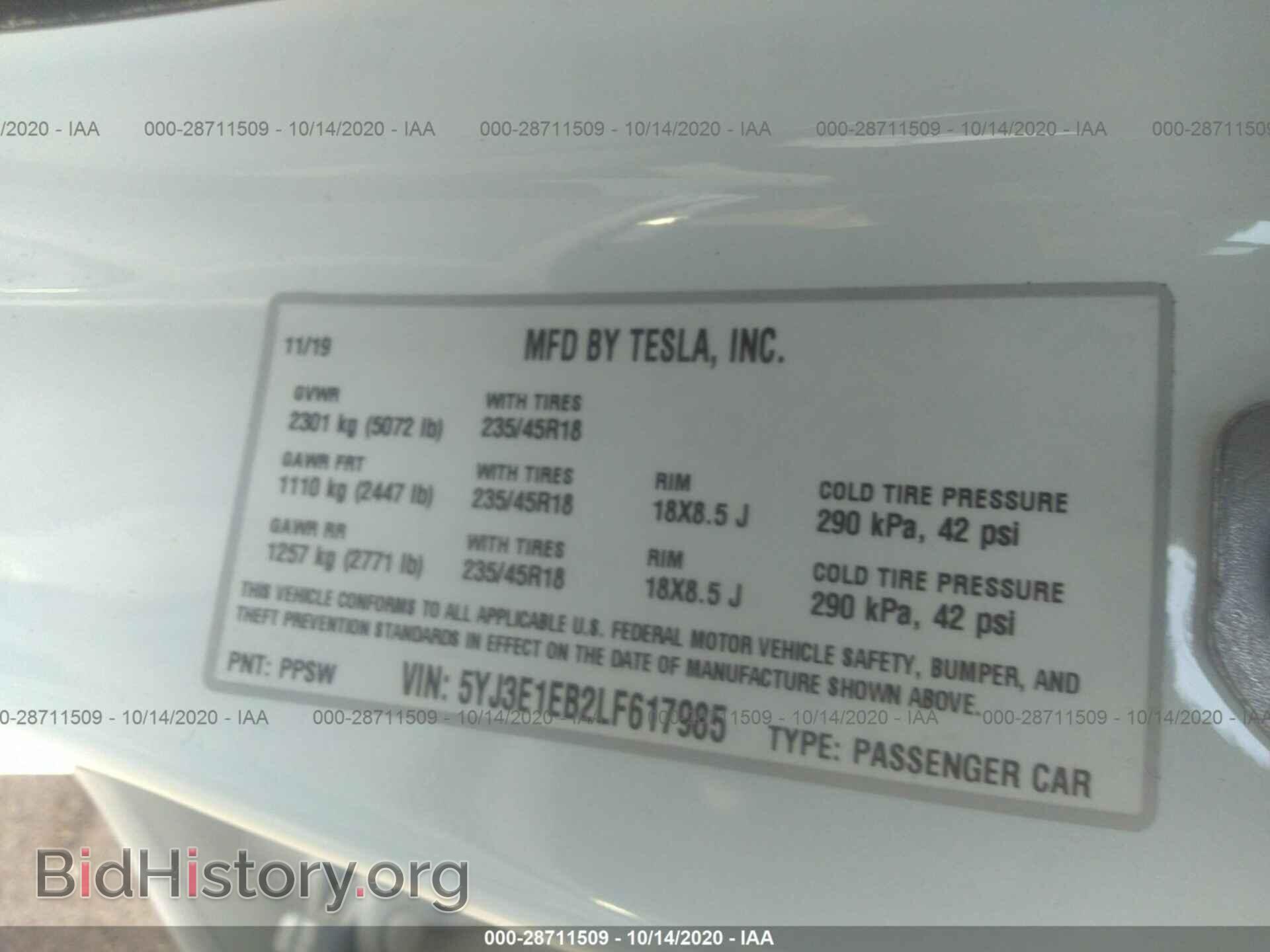 2020 TESLA MODEL 3 - VIN: 5YJ3E1EB2LF617985 - Фото 9