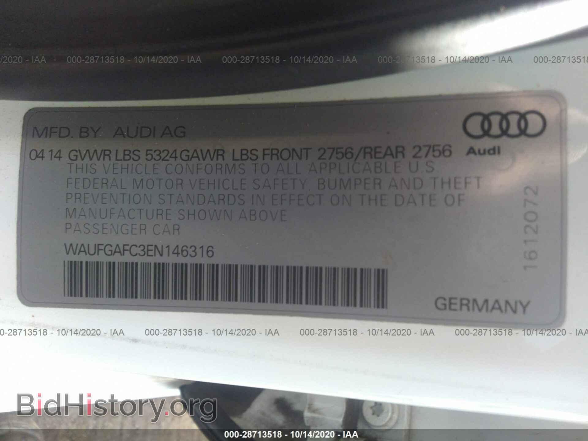 2014 AUDI A6 - VIN: WAUFGAFC3EN146316 - Фото 9