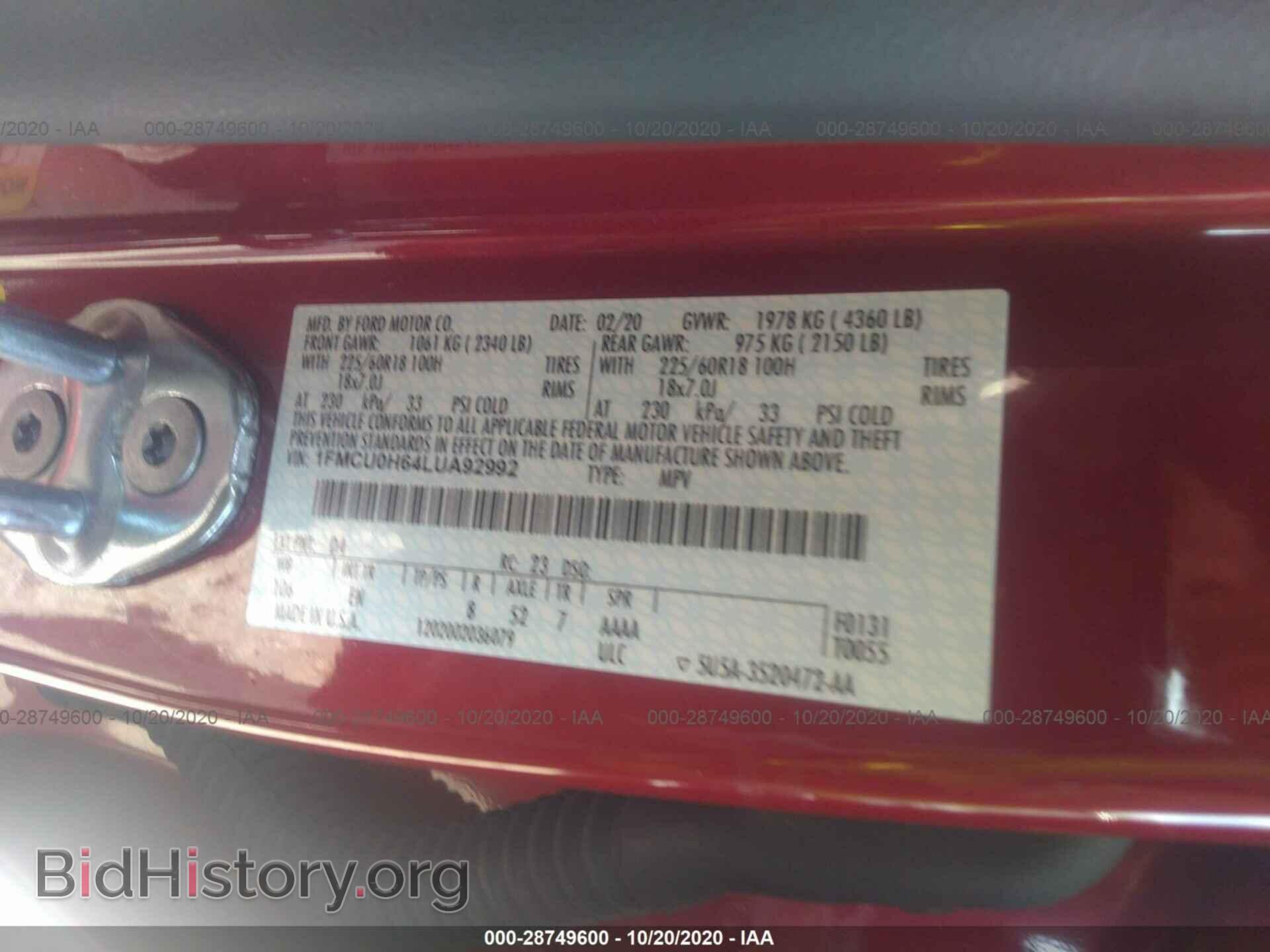 2020 FORD ESCAPE - VIN: 1FMCU0H64LUA92992 - Photo 9