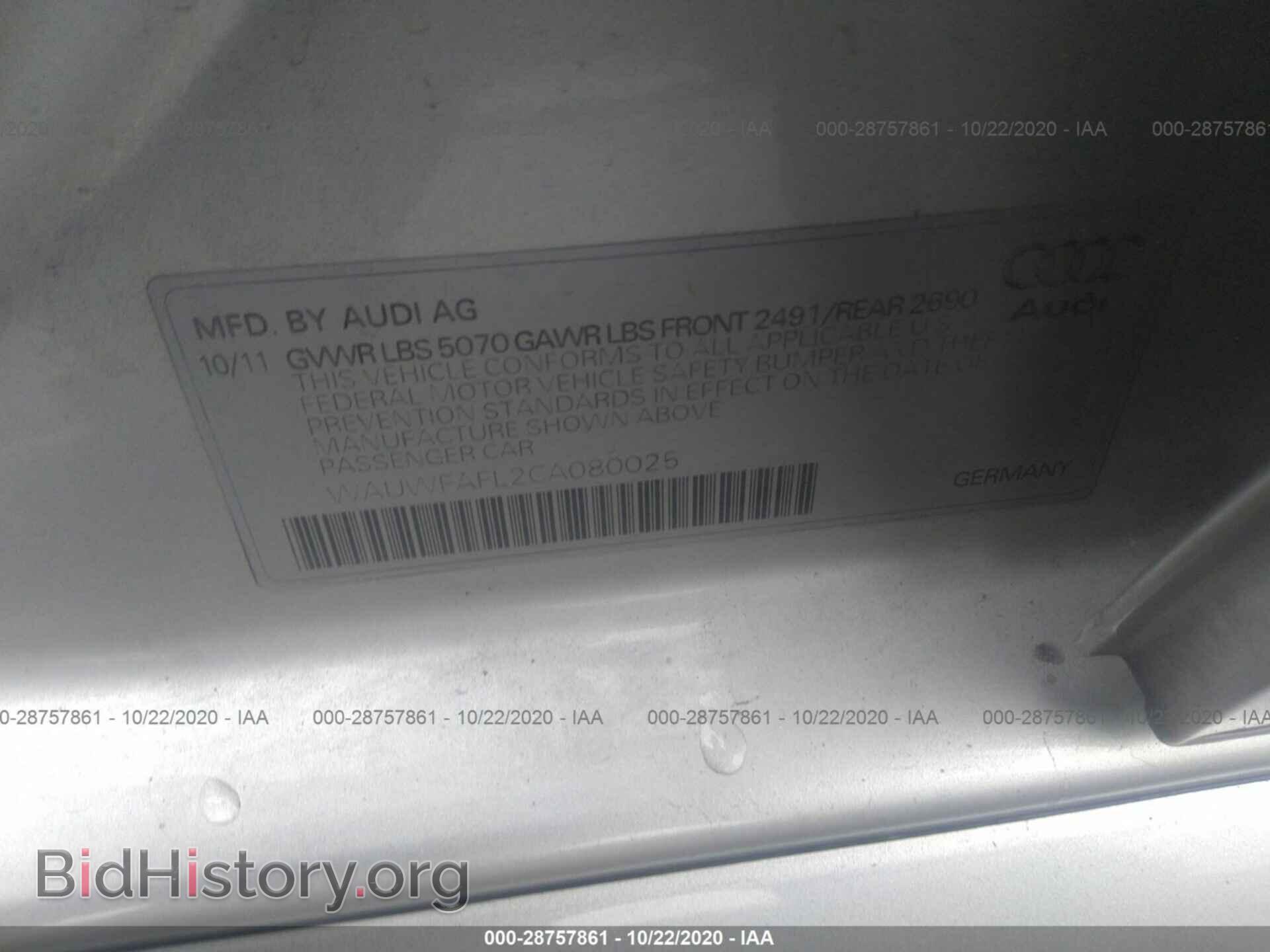 2012 AUDI A4 - VIN: WAUWFAFL2CA080025 - Фото 9