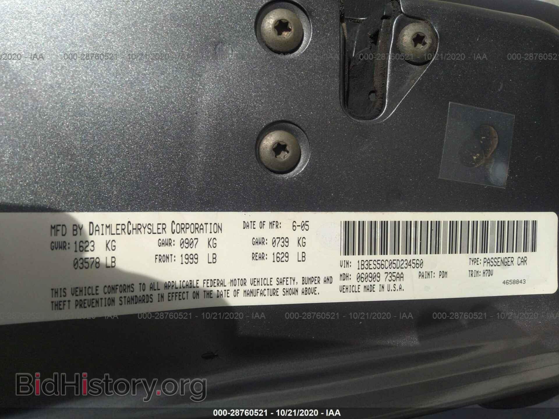 2005 DODGE NEON - VIN: 1B3ES56C05D234560 - Фото 9