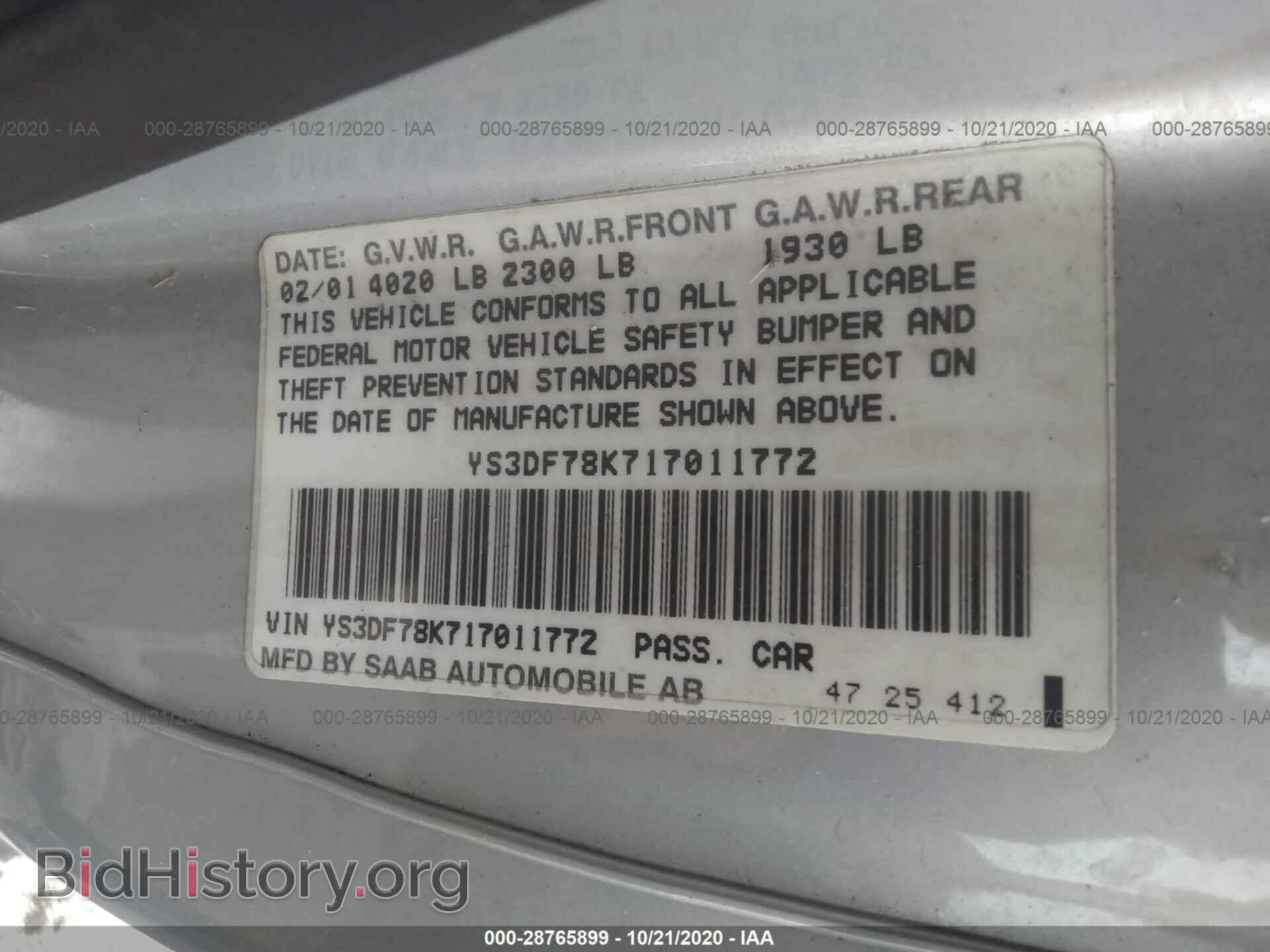2001 SAAB 9-3 - VIN: YS3DF78K717011772 - Фото 9