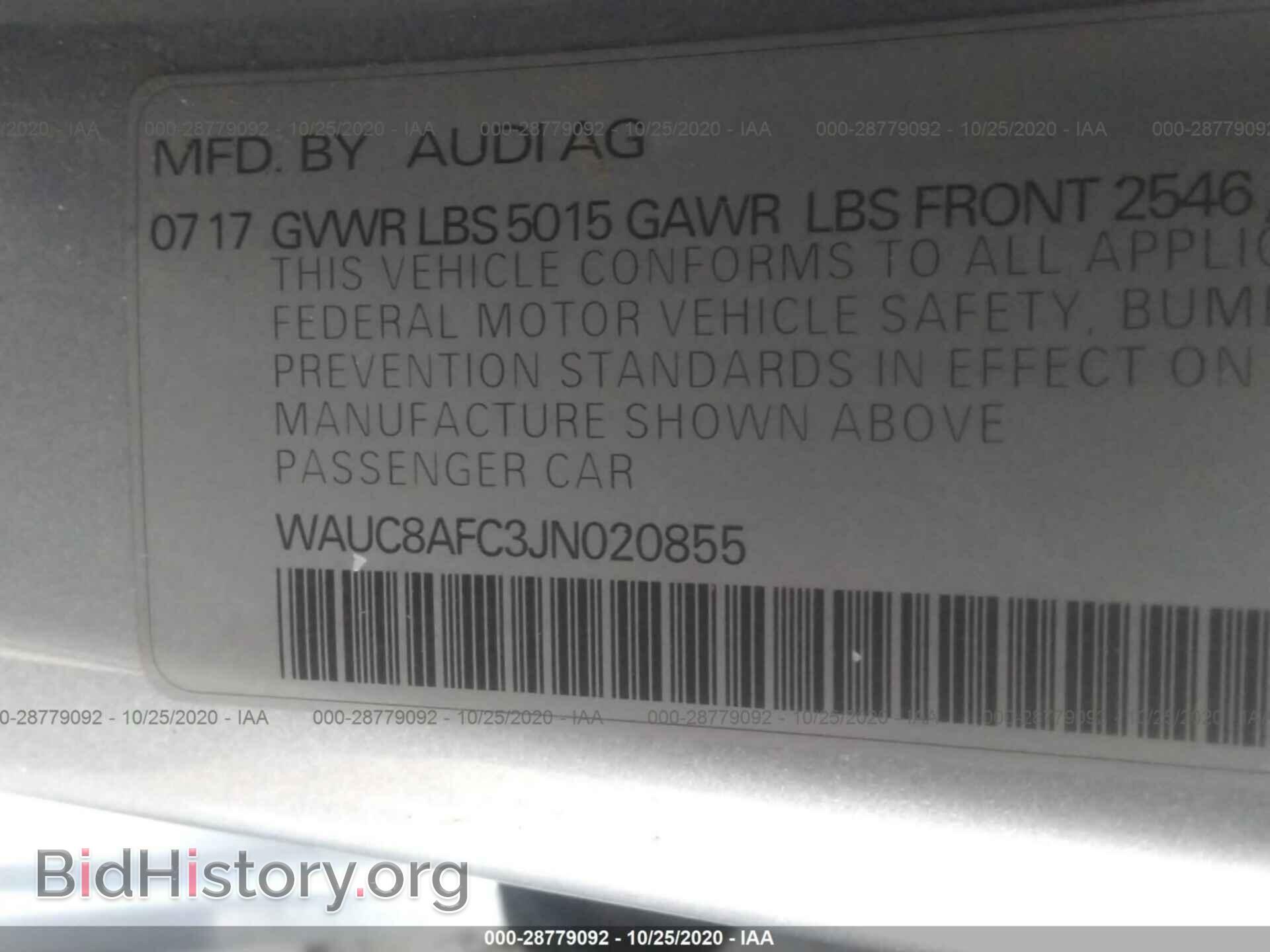 2018 AUDI A6 - VIN: WAUC8AFC3JN020855 - Фото 9