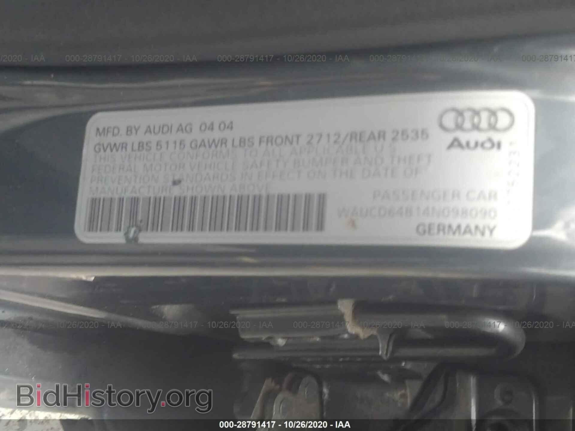 2004 AUDI A6 - VIN: WAUCD64B14N098090 - Фото 9