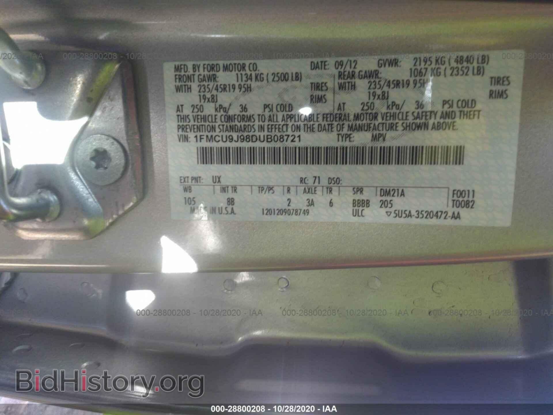 2013 FORD ESCAPE - VIN: 1FMCU9J98DUB08721 - Photo 9