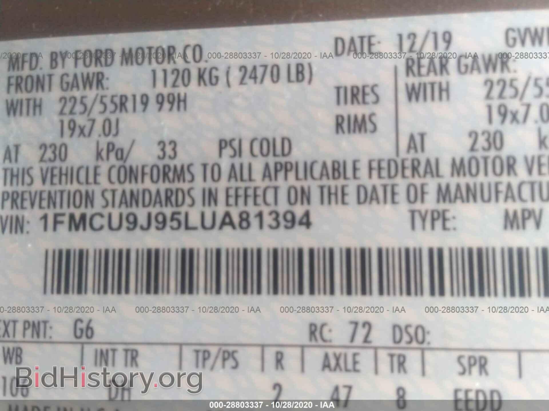 2020 FORD ESCAPE - VIN: 1FMCU9J95LUA81394 - Photo 9