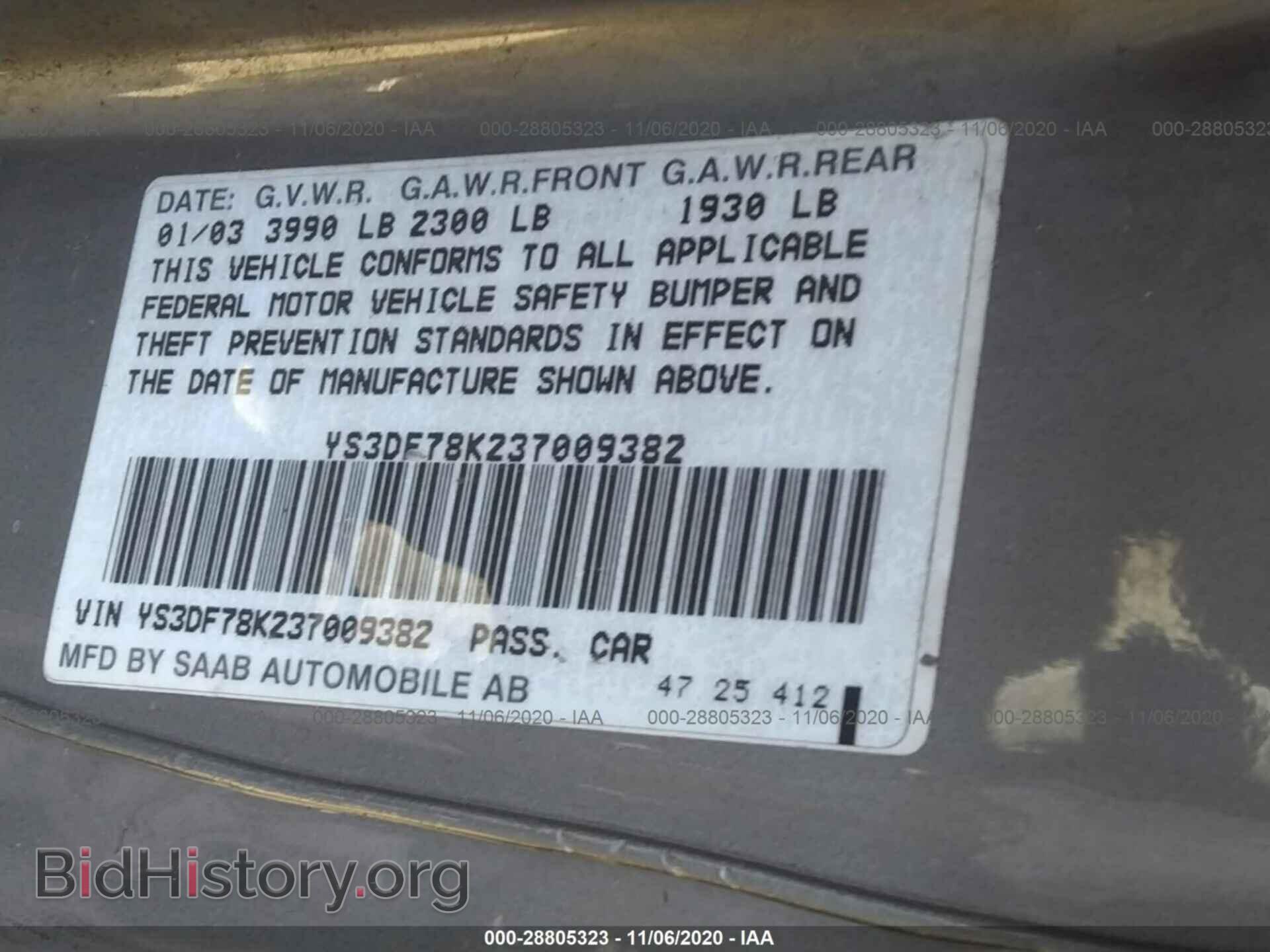 2003 SAAB 9-3 - VIN: YS3DF78K237009382 - Photo 9