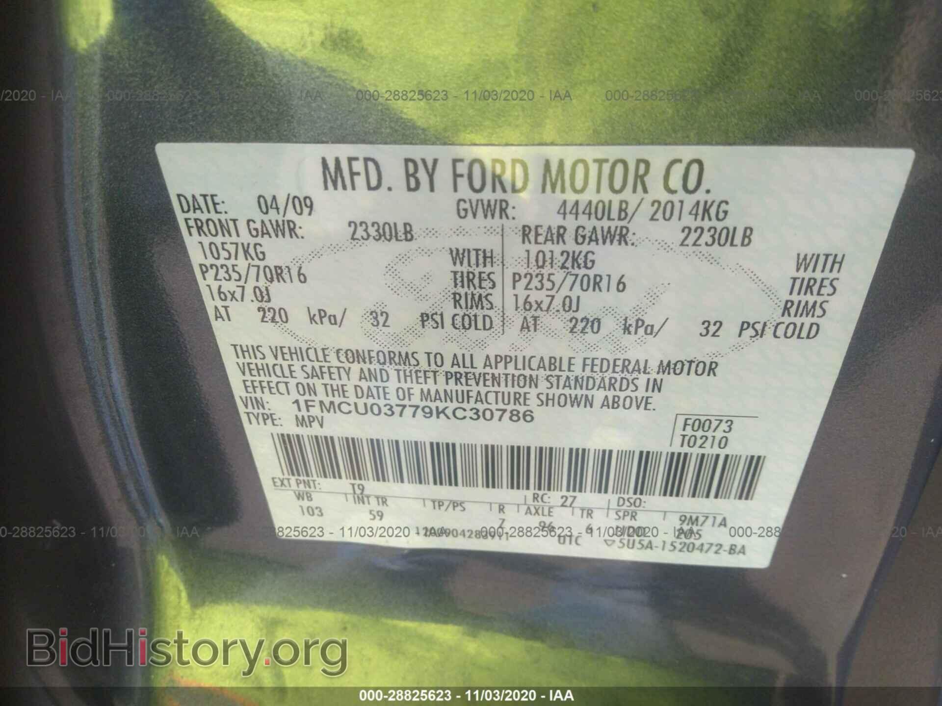 2009 FORD ESCAPE - VIN: 1FMCU03779KC30786 - Photo 9