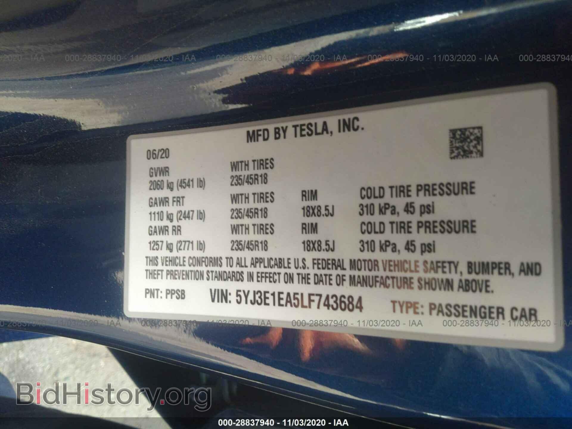 2020 TESLA MODEL 3 - VIN: 5YJ3E1EA5LF743684 - Фото 9