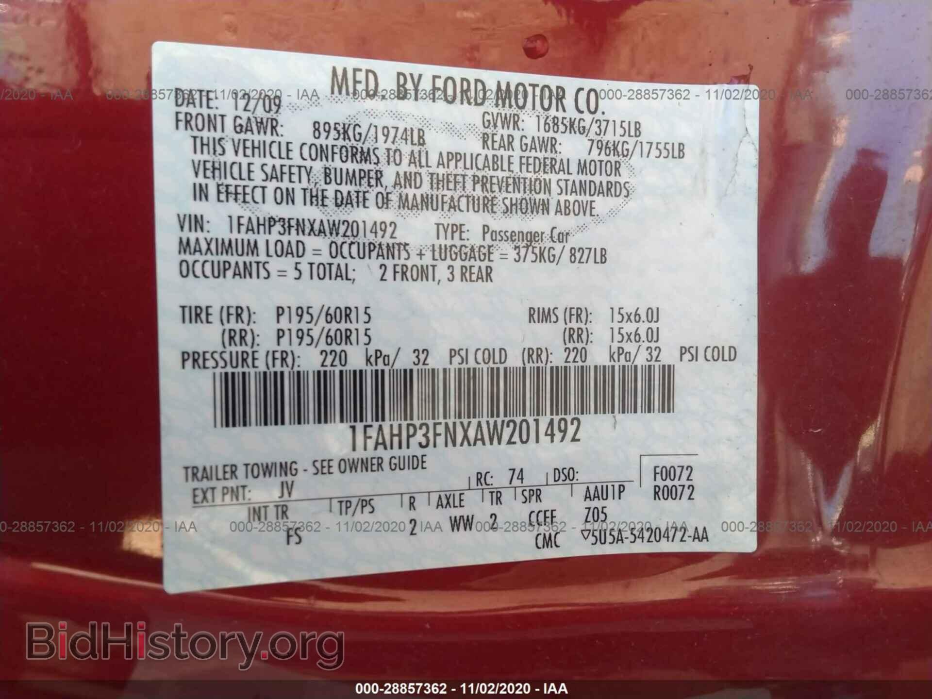 2010 FORD FOCUS - VIN: 1FAHP3FNXAW201492 - Фото 9