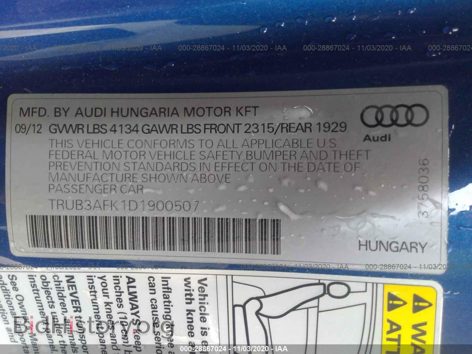 2013 AUDI TT RS - VIN: TRUB3AFK1D1900507 - Photo 9
