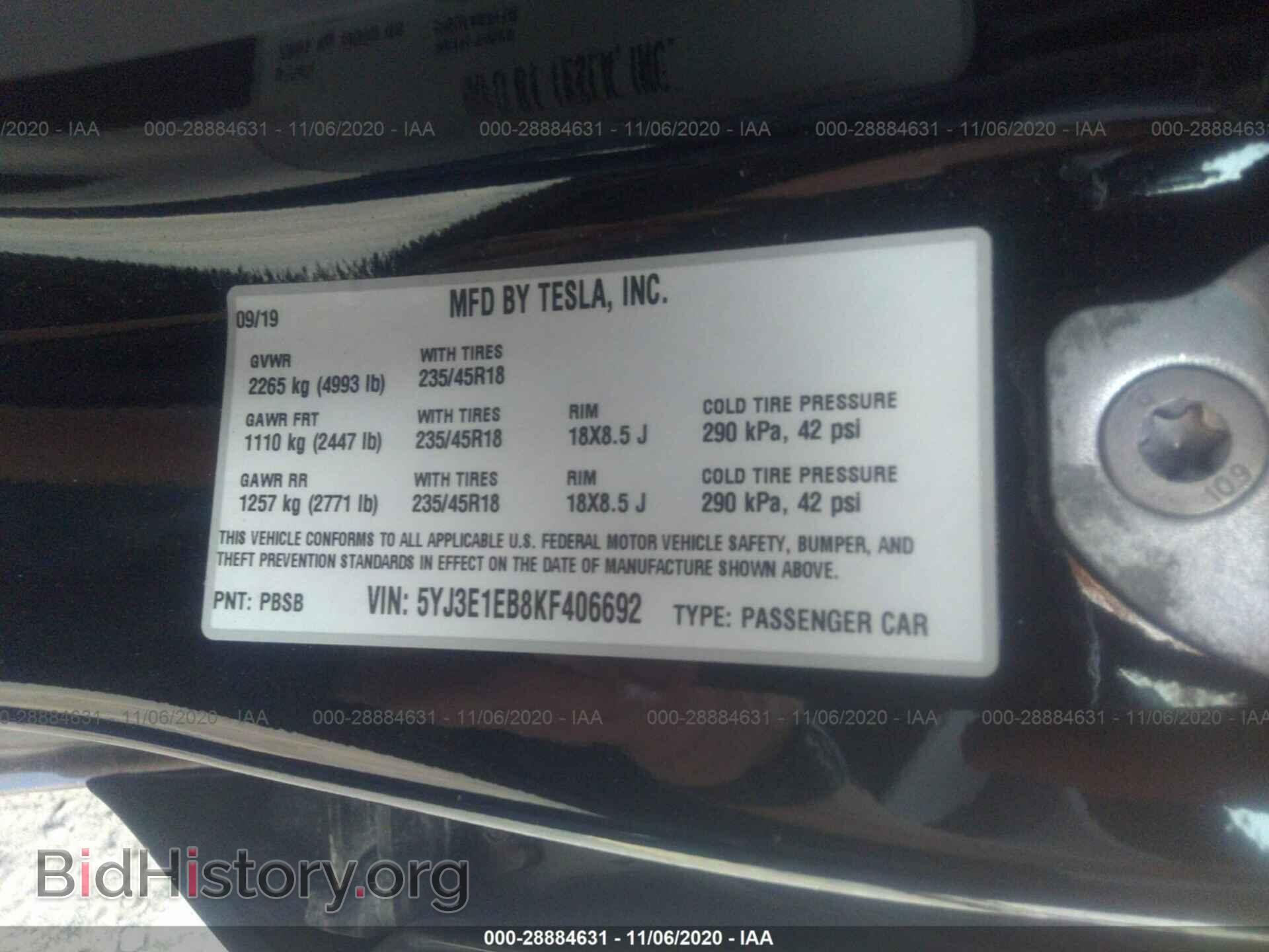 2019 TESLA MODEL 3 - VIN: 5YJ3E1EB8KF406692 - Photo 9