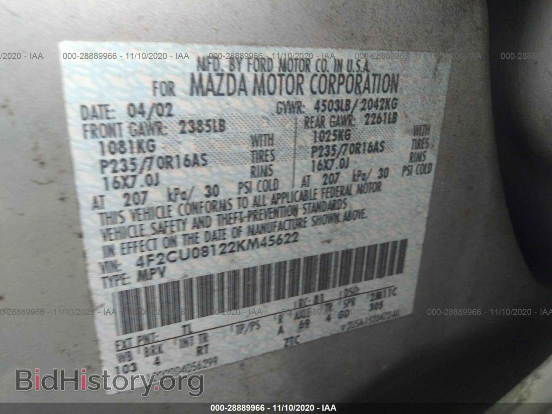 2002 MAZDA TRIBUTE - VIN: 4F2CU08122KM45622 - Photo 9