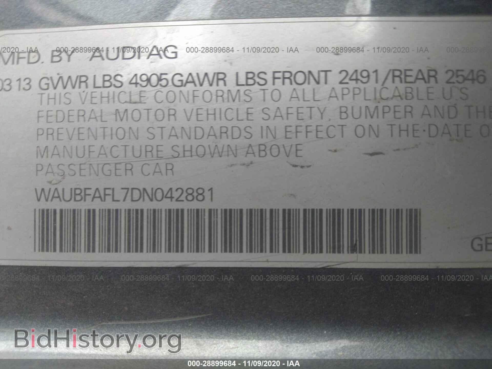 2013 AUDI A4 - VIN: WAUBFAFL7DN042881 - Фото 9