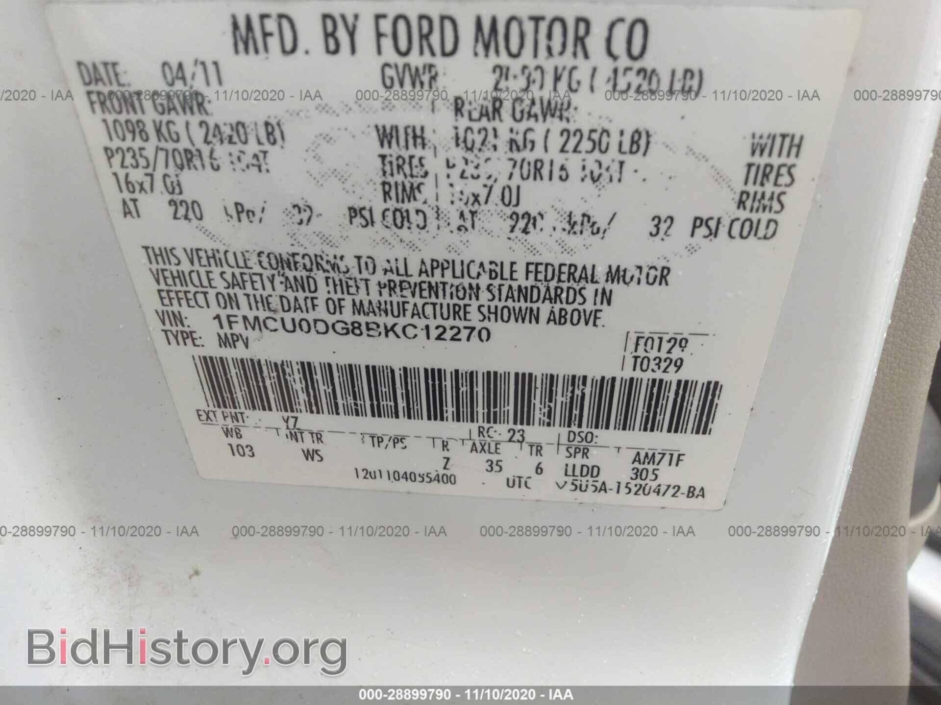 2011 FORD ESCAPE - VIN: 1FMCU0DG8BKC12270 - Photo 9