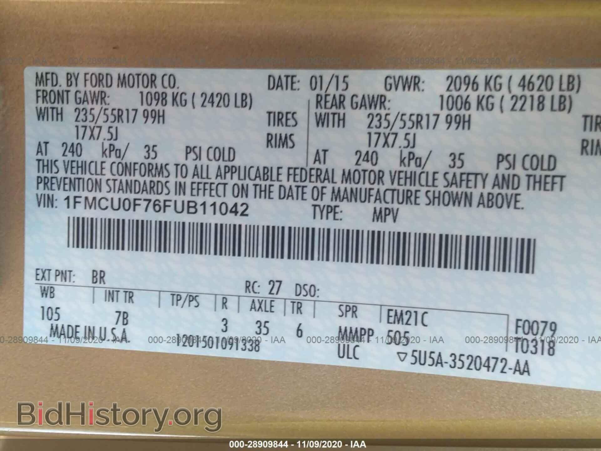 2015 FORD ESCAPE - VIN: 1FMCU0F76FUB11042 - Photo 9