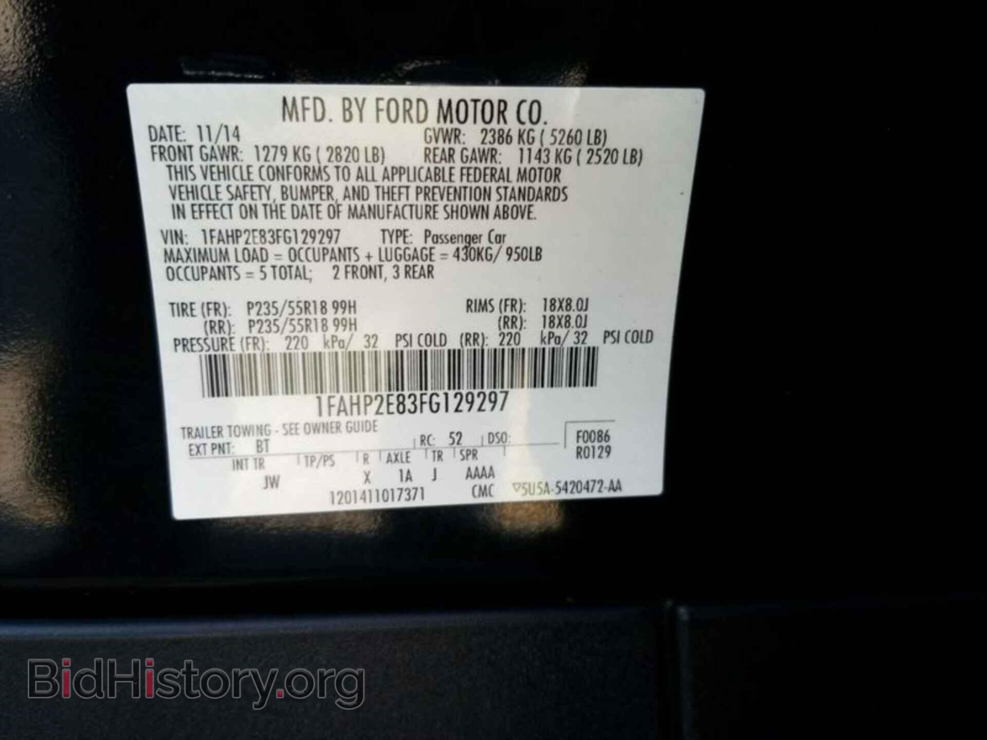2015 FORD TAURUS - VIN: 1FAHP2E83FG129297 - Фото 3