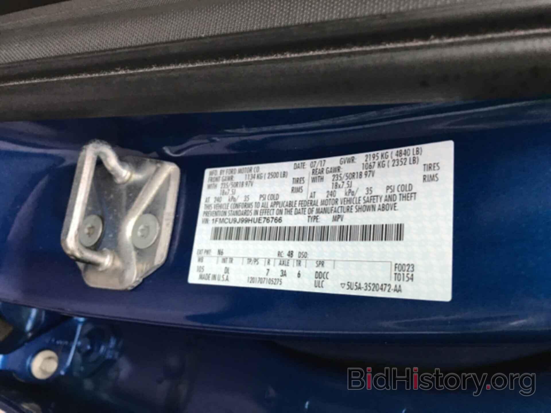 Photo 1FMCU9J99HUE76766 - FORD ESCAPE 2017