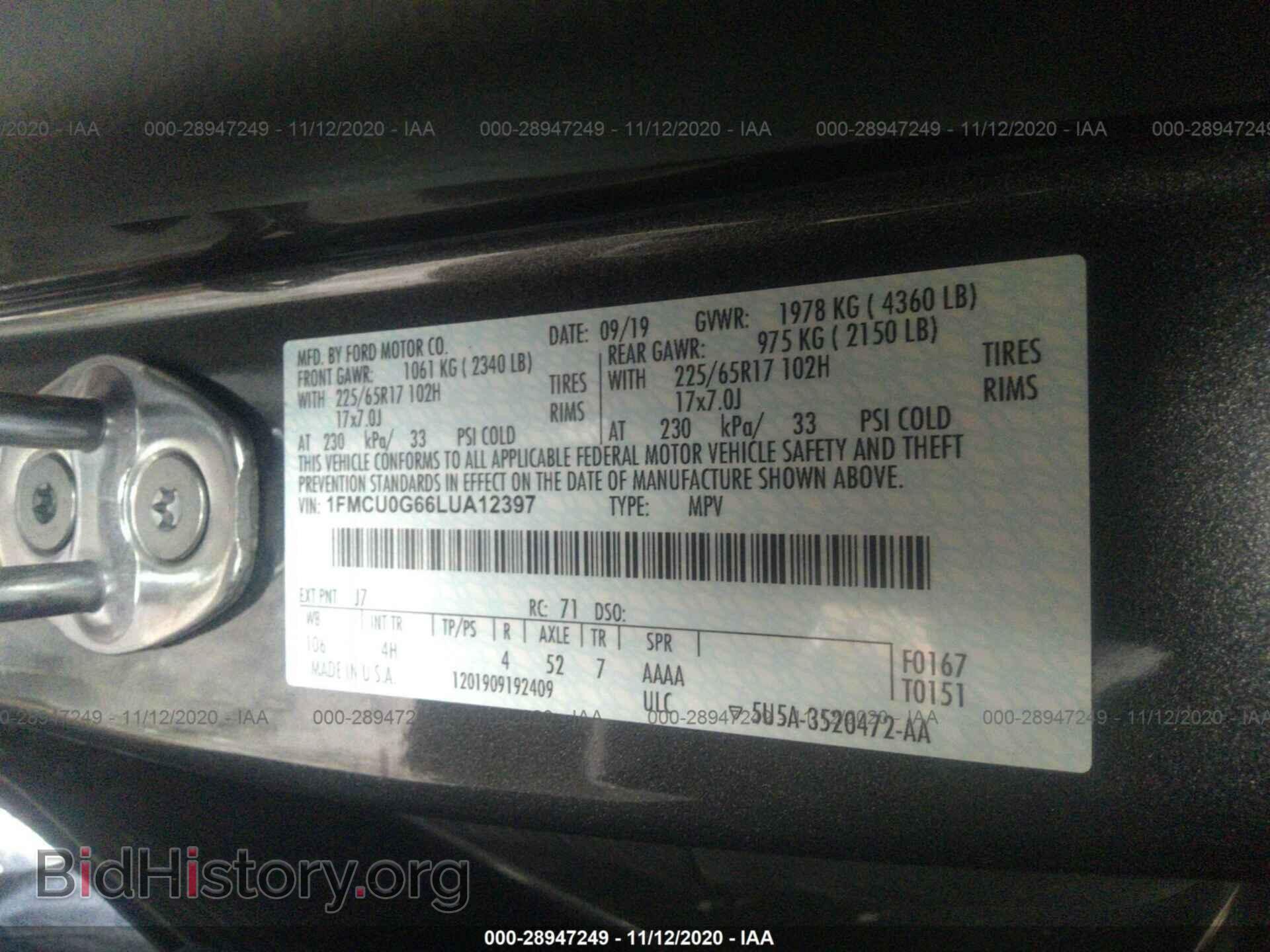 2020 FORD ESCAPE - VIN: 1FMCU0G66LUA12397 - Photo 9