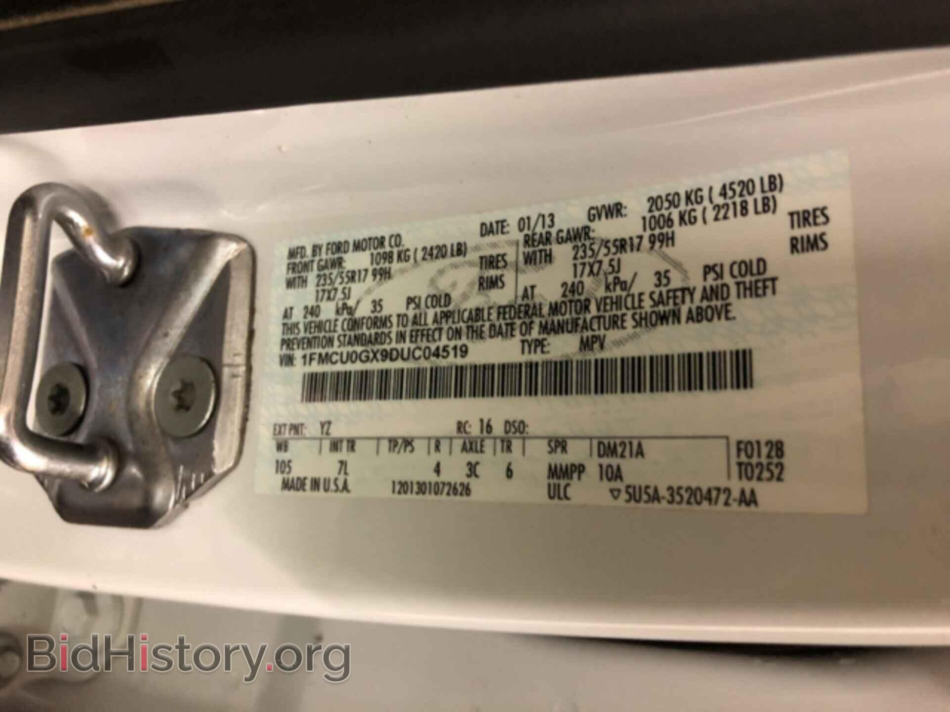 Photo 1FMCU0GX9DUC04519 - FORD ESCAPE 2013