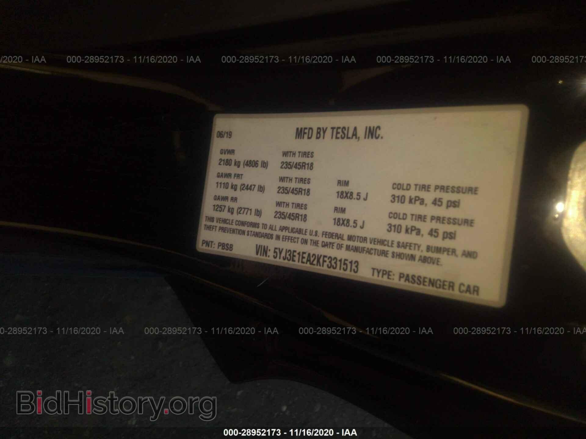 2019 TESLA MODEL 3 - VIN: 5YJ3E1EA2KF331513 - Фото 9