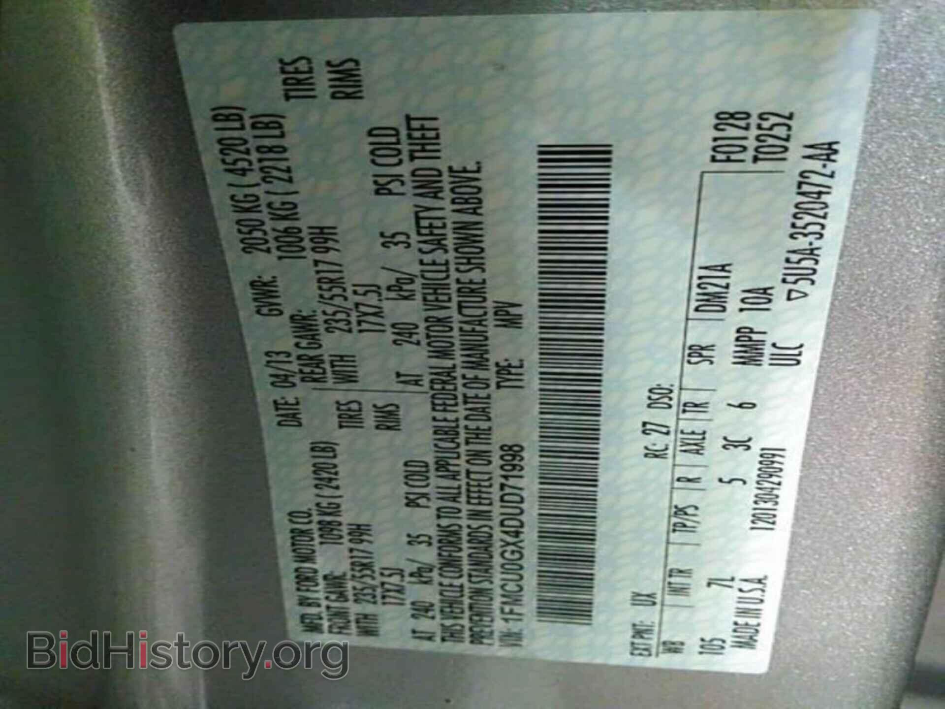 2013 FORD ESCAPE - VIN: 1FMCU0GX4DUD71998 - Photo 5